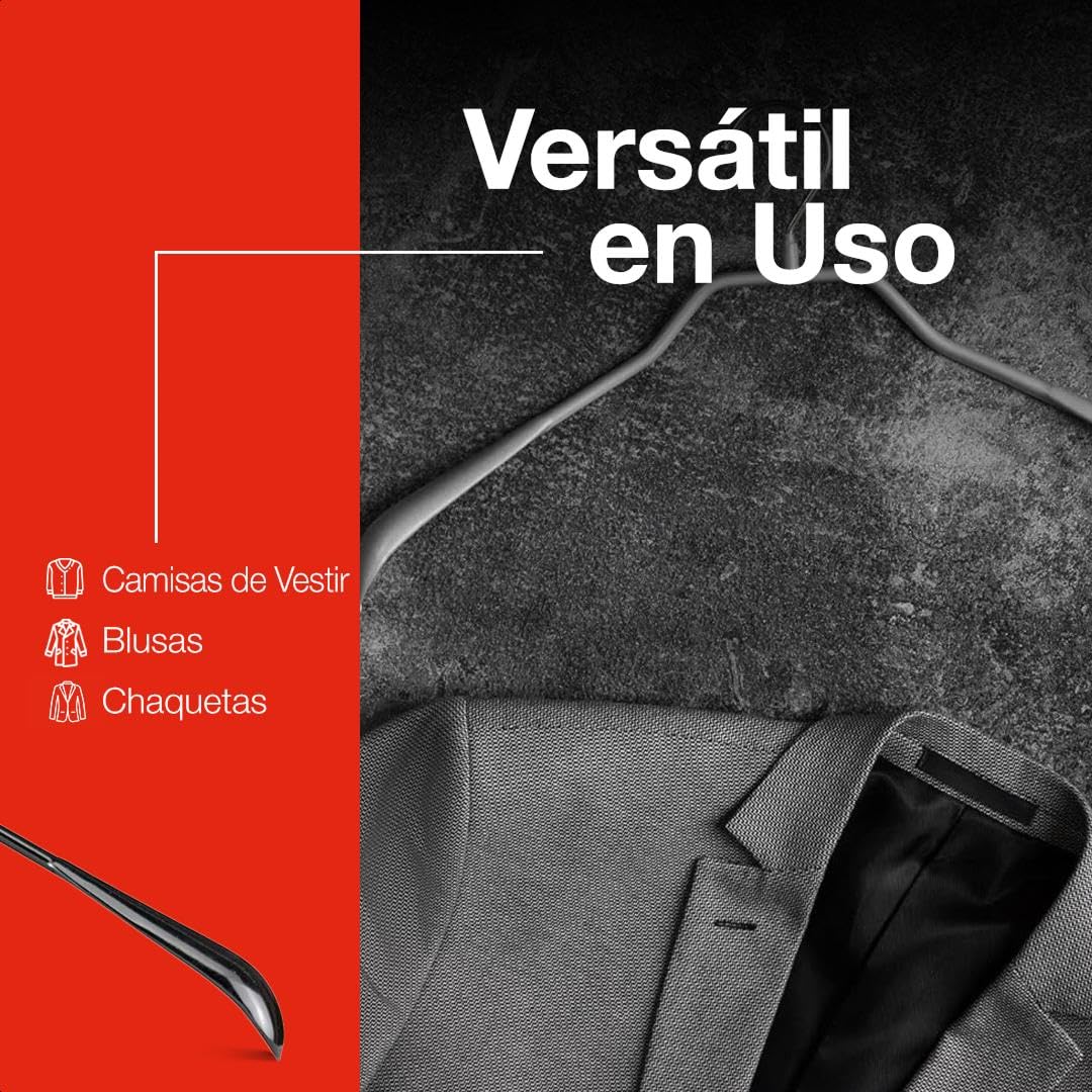MAWA Perchas, Set de 10 Perchas Metálicas Ergonómicas, Ideales para Abrigos, Chaquetas, Blazers y Trajes, Gancho Giratorio 360°, Revestimiento Antideslizante, 42 cm, Negro