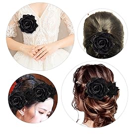 Topbuti Rose Hair Clip Flower Hairpin Brooch, 4 Pcs Fabric Floral Clips Mexican Hair Flowers Pin up Headpieces for Woman Girl Wedding Party Mother\'s Day (Black)