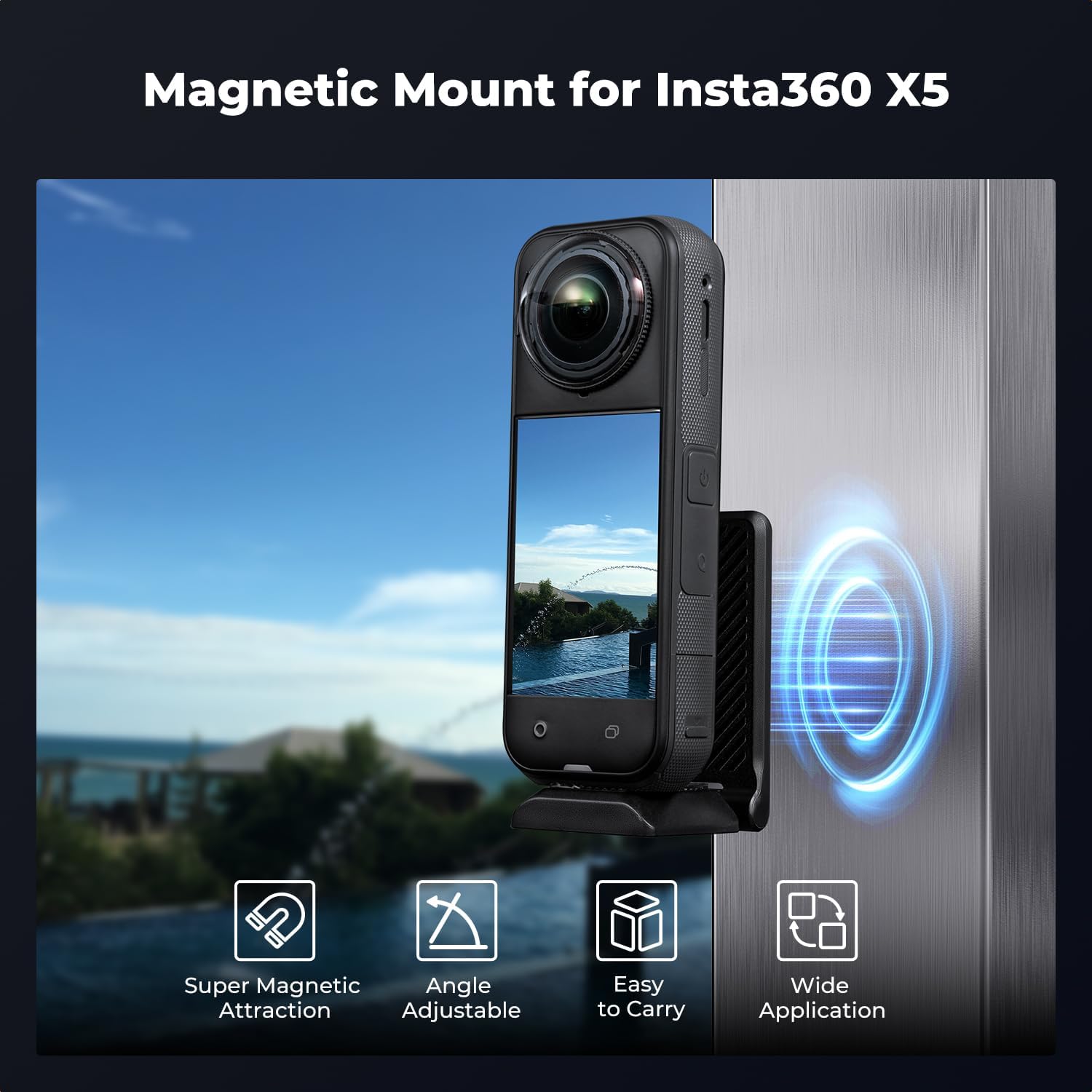 K&F CONCEPT Magnetic Mount Stand Compatible with Insta360 X5 Luna Ultra | Foldable Handheld Grip with 1/4 Screw Hole & Arca Type Base for Tripod, Camera Mount Base Bracket for Go Pro Hero 13-8 Black
