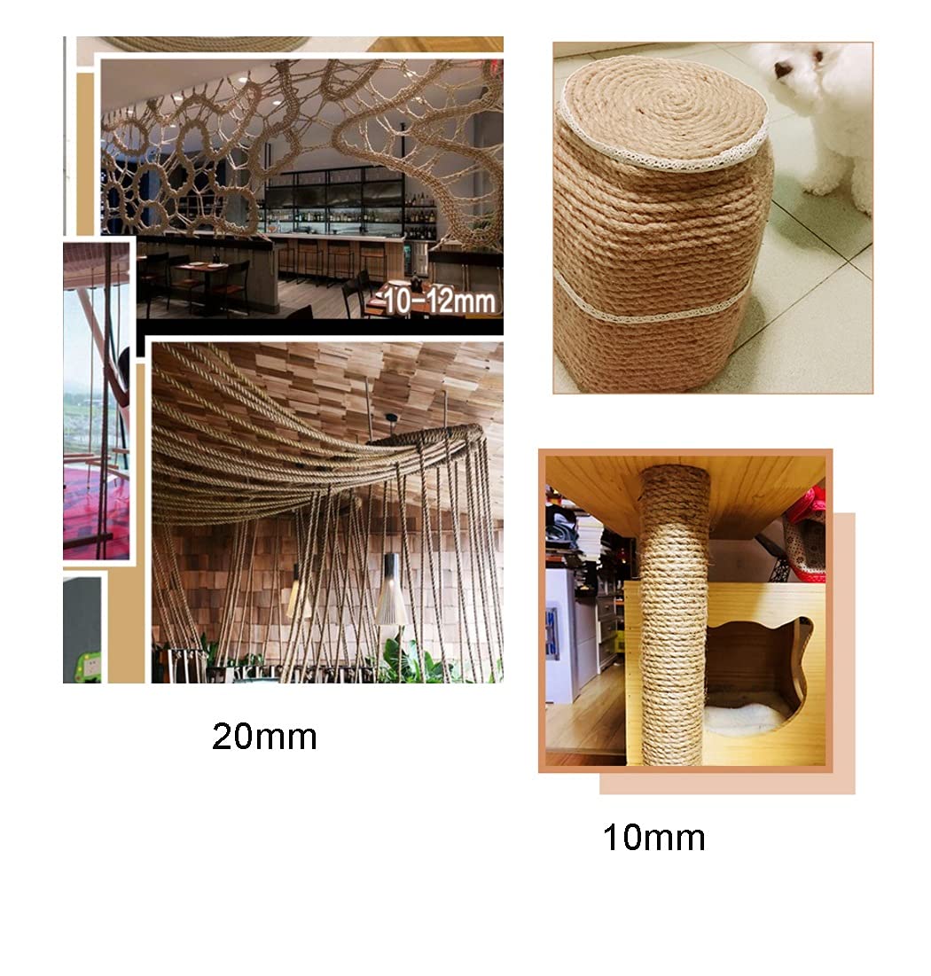 Corda di Canapa 16mm Spago di Iuta Corda di Iuta Naturale per opere d'Arte e Artigianato, progetti di macramè, Applicazioni di Giardinaggio Corda di Canapa Intrecciata Forte Corda Naturale
