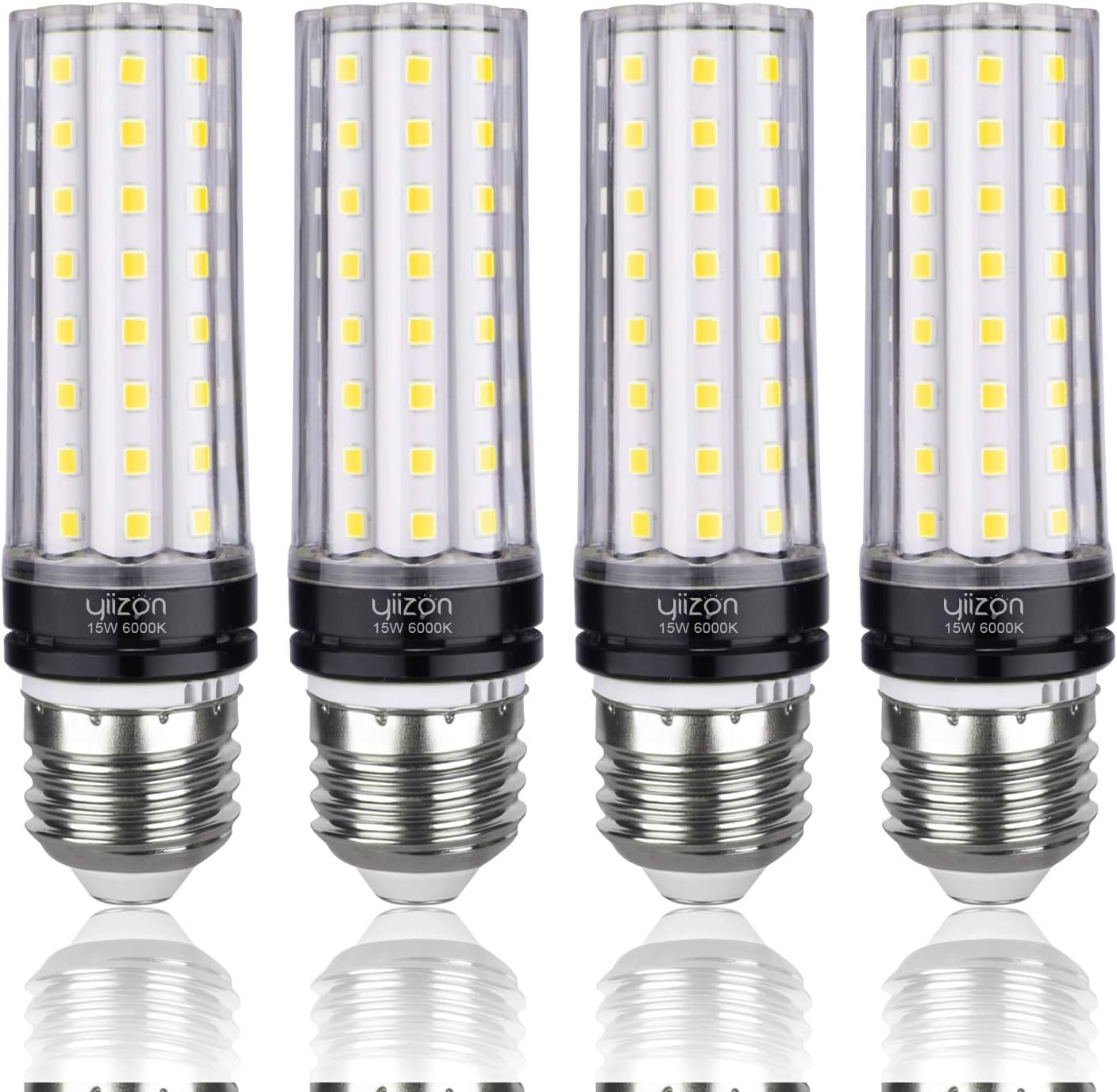 YIIZON E26 LED Corn Bulbs 15W, Candelabra LED Light Bulbs, 6000K Daylight White, 1500LM, 120W Incandescent Equivalent, Edison Screw LED Light Bulbs Non-dimmable, 4-Pack