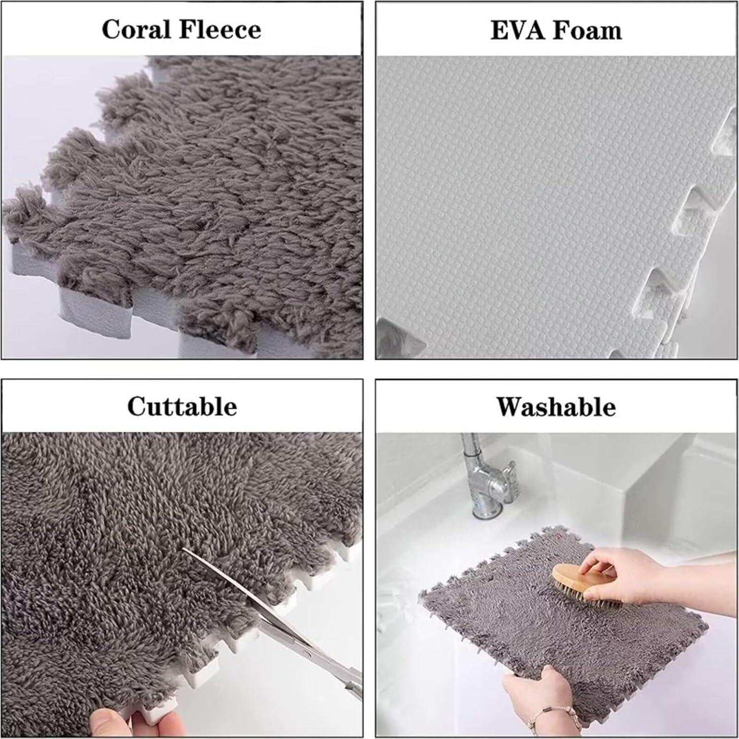 6pcs Plush Puzzle Anti-Slip Foam Floor Mat Tiled, 23.6x23.6in Soft Puzzle Area Rug Playmat for Room(Gray)