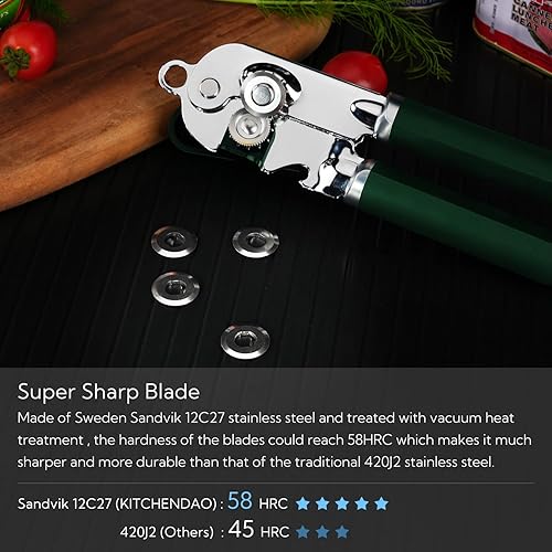 Miniatura 2 de KITCHENDAO Abrelatas manual, hoja de segunda generación, abrelatas de mano con imán, rueda de corte súper afilada para corte de borde suave, perilla