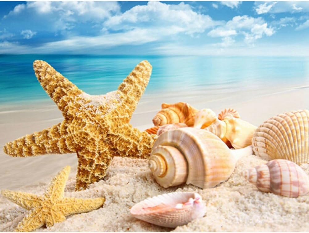 Diamond Painting Full Square 5D DIY Drill Seastar Seashell Sea Beach Sand Rhinestone Embroidery Arts Craft Paint-by-Number Kits Cross Stitch for Home Wall Decoration 12X12 inches (Seastar Shell)