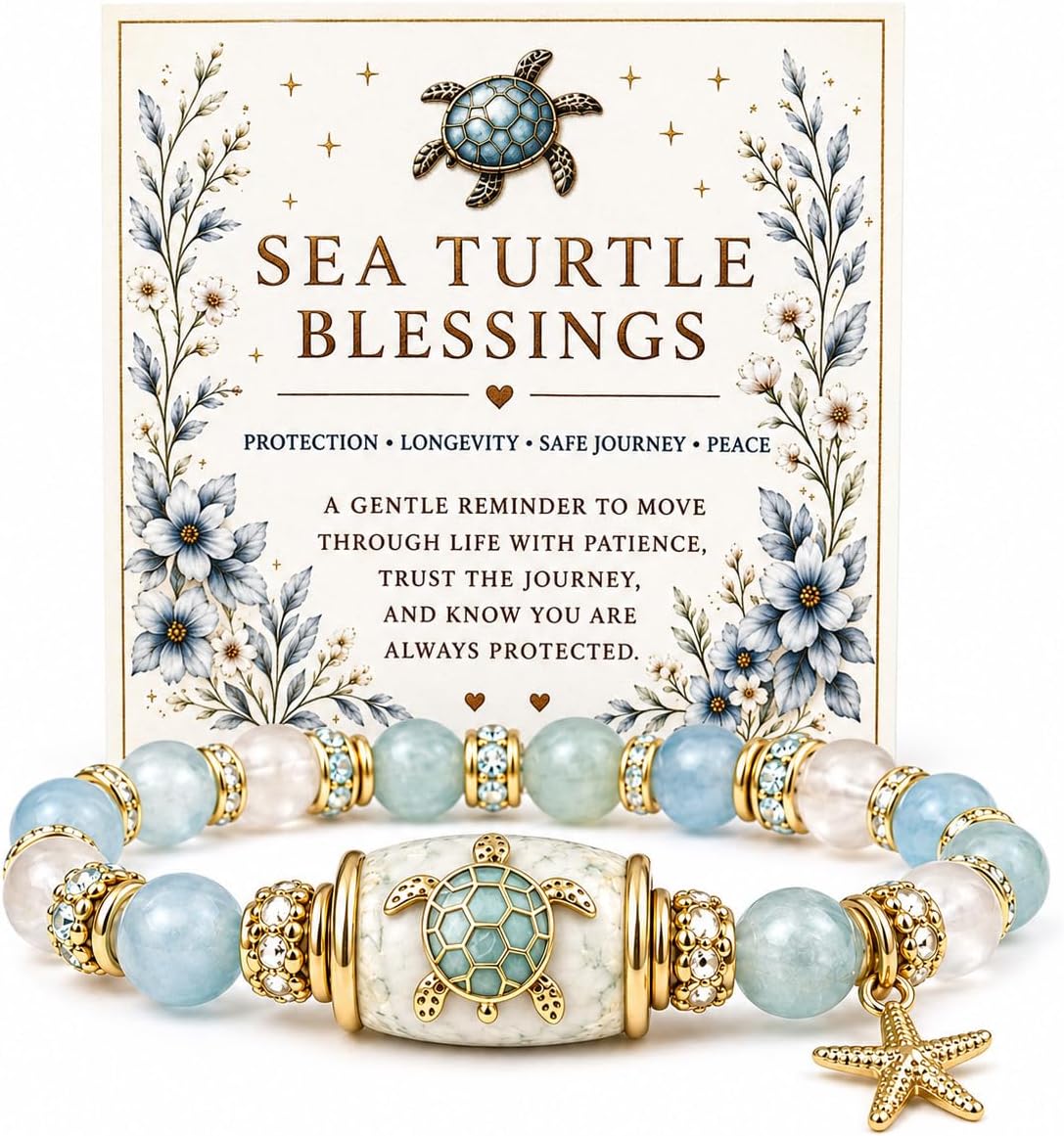 2026 Limited Edition Hummingbird Bracelet for Women, Natural Stone Beaded Butterfly Sunflower Cross Sea Turtle Charms Inspirational Healing New Beginnings Stretch Adjustable Jewelry Gift