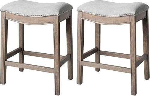 Miniatura 21 de Maven Lane Adrien Taburete de Mostrador sin Respaldo – Juego de 4 – 26 Pulgadas – Taburete Tipo Silla de Montar con Reposapiés – Marco de Madera