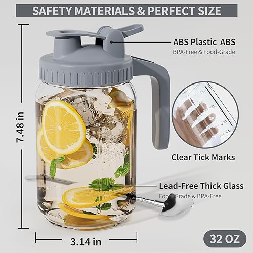 Miniatura 2 de Jarra de vidrio Mason Jar - Jarra de leche materna de 32 onzas con tapa de boquilla para vertido, sellado hermético, ideal para café frío, jugo