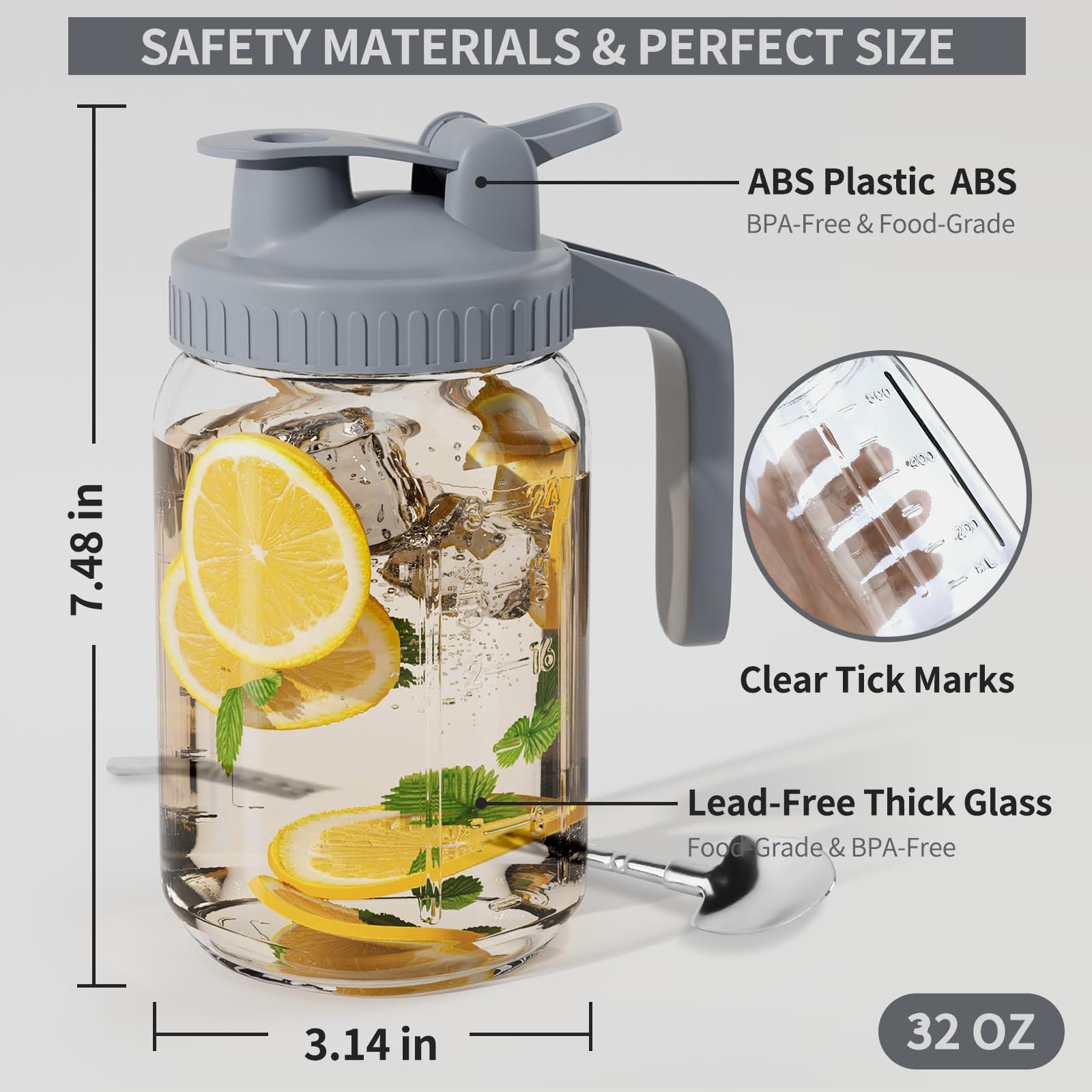 32 Oz Glass Breast Milk Pitcher With Lid - Wide Mouth, Leakproof, For Cold Brew, Sun Tea, Juice