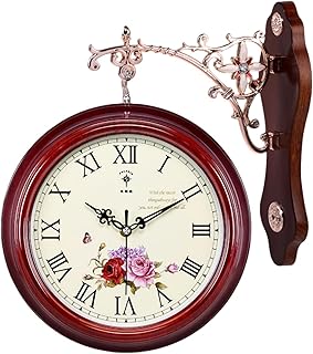 壁掛け時計 両面時計 両面壁掛け時計 アンティーク 両面創意クロック インテリア 時計 両面電波時計ウッド フレーム 電波両面時計 静音 連続秒針 クラシック プレゼントホーム 学校用 教室 部屋装飾 (6)