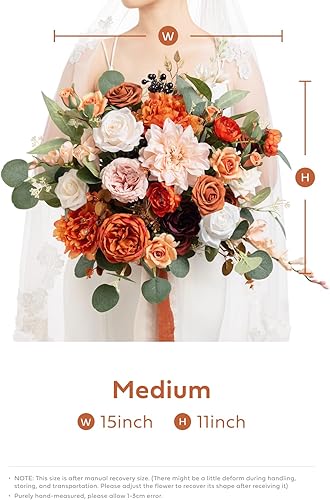 Miniatura 9 de Ling's moment - Ramos de flores artificiales de terracota para novia, ramos de novia de color naranja quemado para novia, ramo de flores de boda