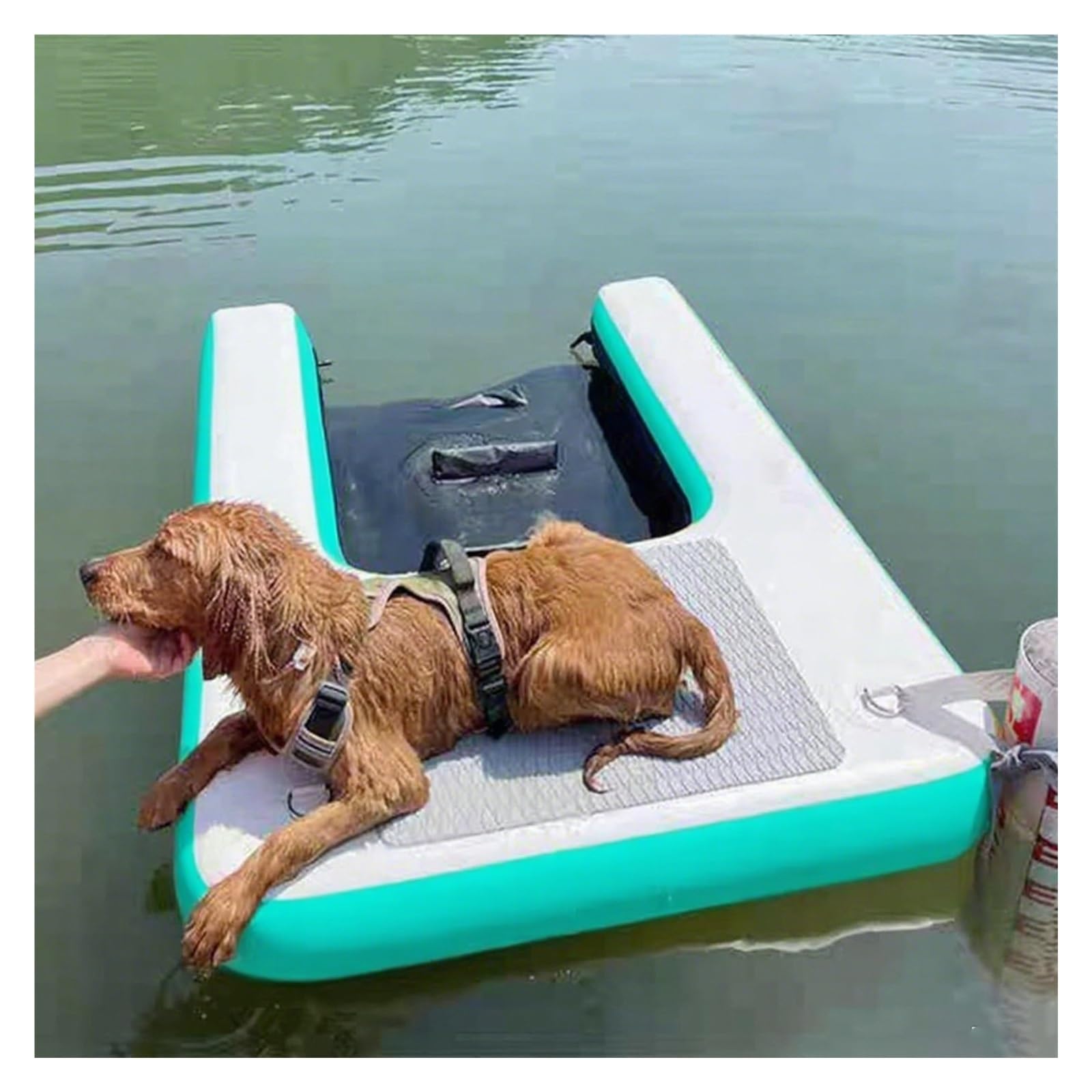 MZZKFC Floating Dog Ramp for Boat Dock，PVC Small Dog Water Ramp for Pool，Inflatable Dogs Raft with Pump & Rope & Repair Kit, for Swimming Pets up to 232lbs(Green)
