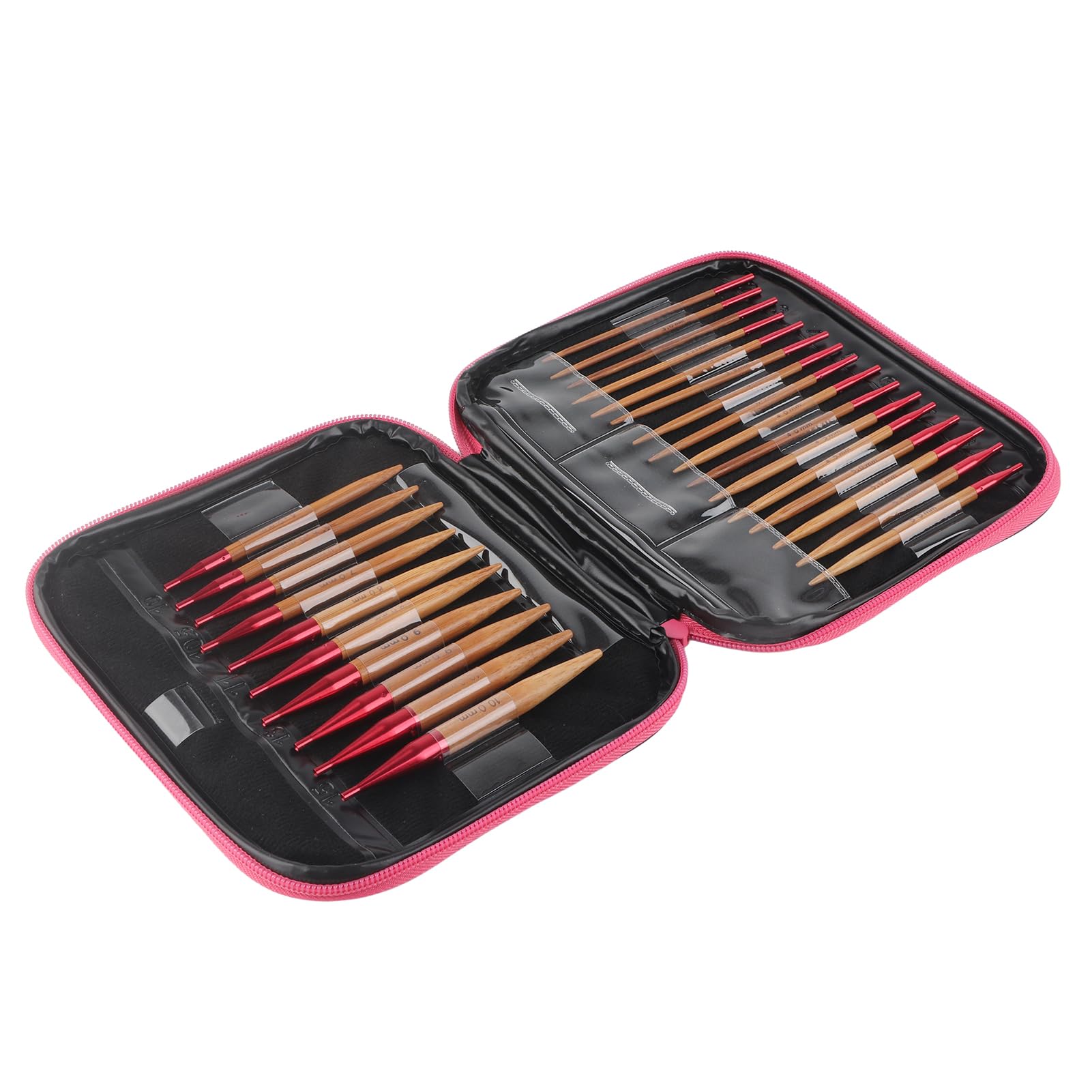 Rundstricknadeln aus Holz, Nadel 20×18×3, Austauschbares Nadelset aus Karbonisiertem Bambus, Set aus Rundstricknadeln aus Aluminium