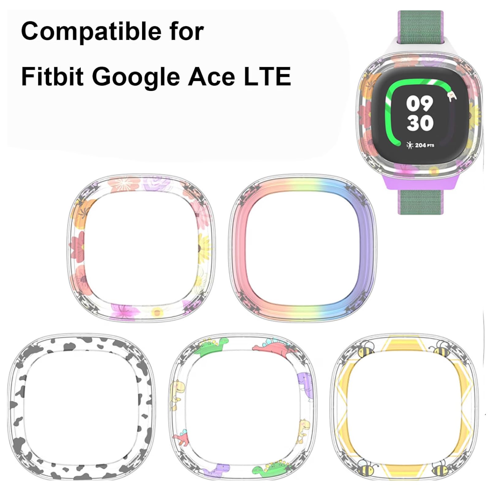 Paquete de 6 fundas protectoras 2 en 1 compatibles con Fitbit Google Ace LTE, parachoques de policarbonato duro, cubierta de pantalla de vidrio templado integrado, resistente a los golpes