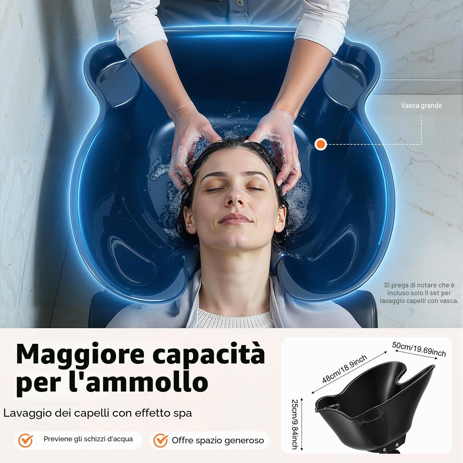Lavabo mobile, regolabile in altezza da 94 a 122 cm, vasca regolabile a 180° in polipropilene, lavabo posteriore portatile con tubo di scarico estensibile