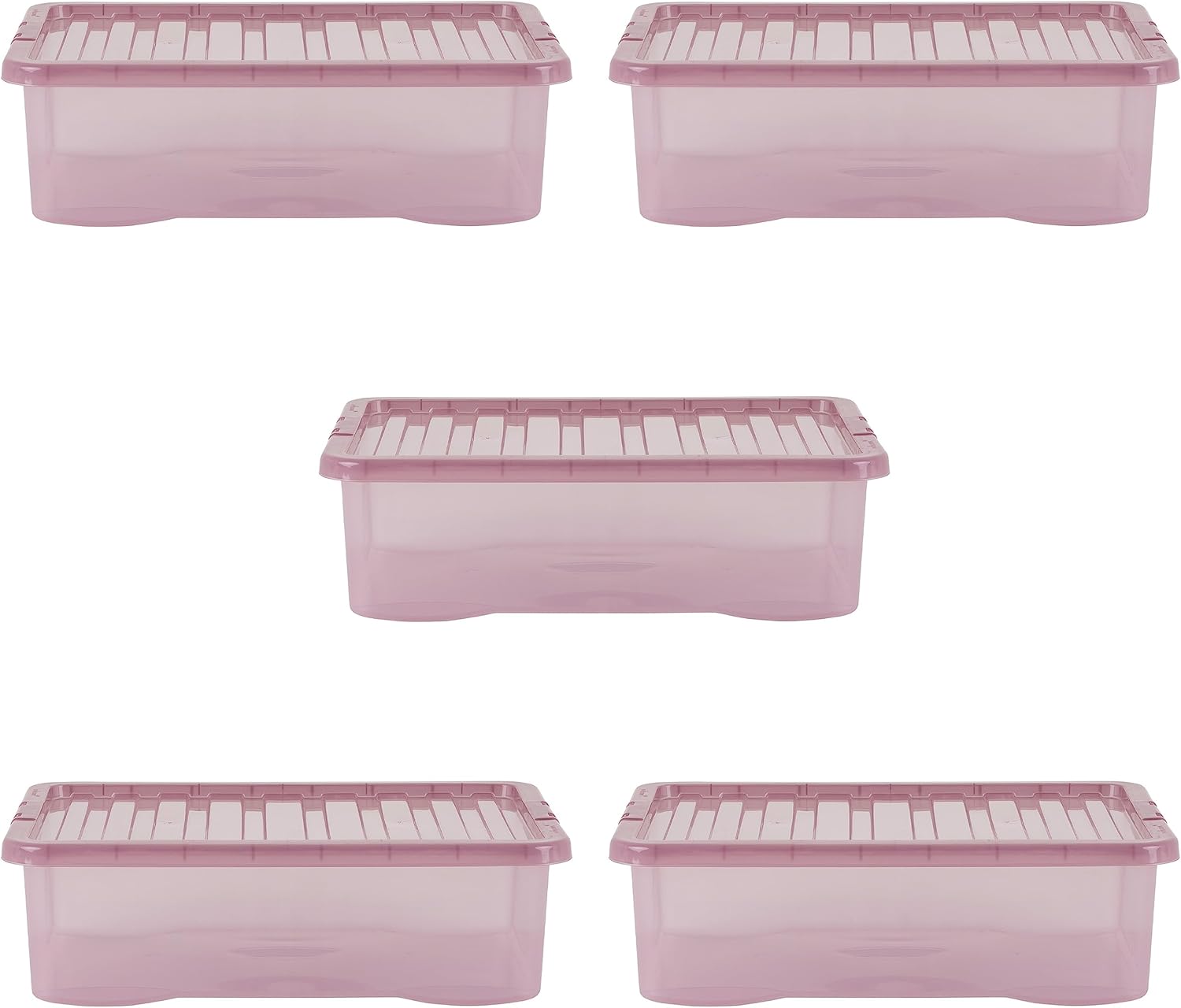 Wham Crystal 5x 32L Plastic Storage Boxes with Lids. Medium Size, Under