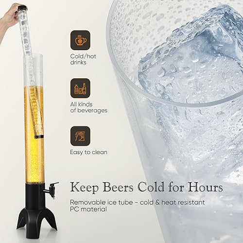 Miniatura 4 de 2 piezas Mimosa Tower, dispensador de torre de bebidas de 100oz3L con tubo de hielo y luz LED, dispensador de cerveza de mesa (2 unidades)