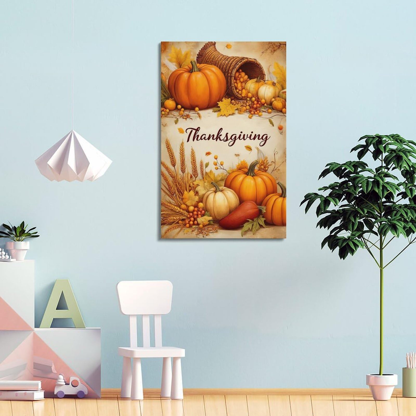 CWLLOG Stampe artistiche da parete su tela, poster per festival, festa del Ringraziamento, zucca, cornucopia, decorazione moderna per soggiorno e camera da letto, 50 x 75 cm