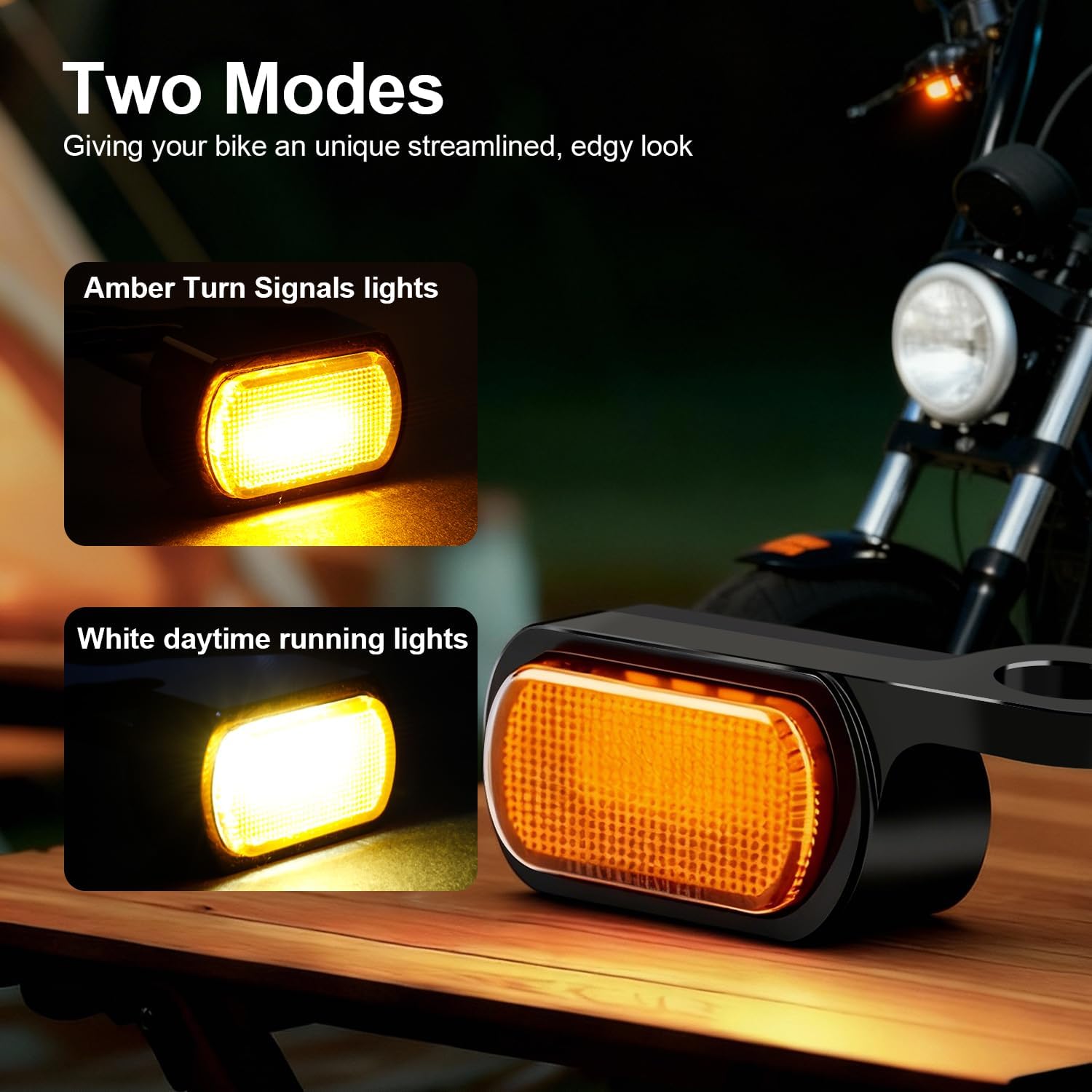 MoKitDora LED Turn Signals Front Mini Blinkers Running Light for 2009-2017 Harley Touring Street Road Electra Glide King 2015-2024 Softail Breakout Deluxe Fat Boy Street Bob, Amber