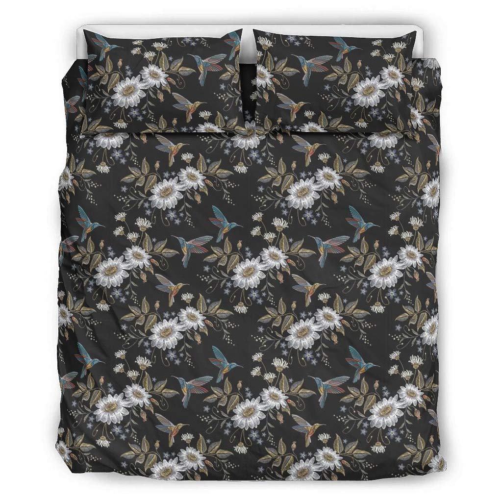 Atag Plant Flowers Bird Soft Bedding Cover Set 3 Pieces white 66x90 inch