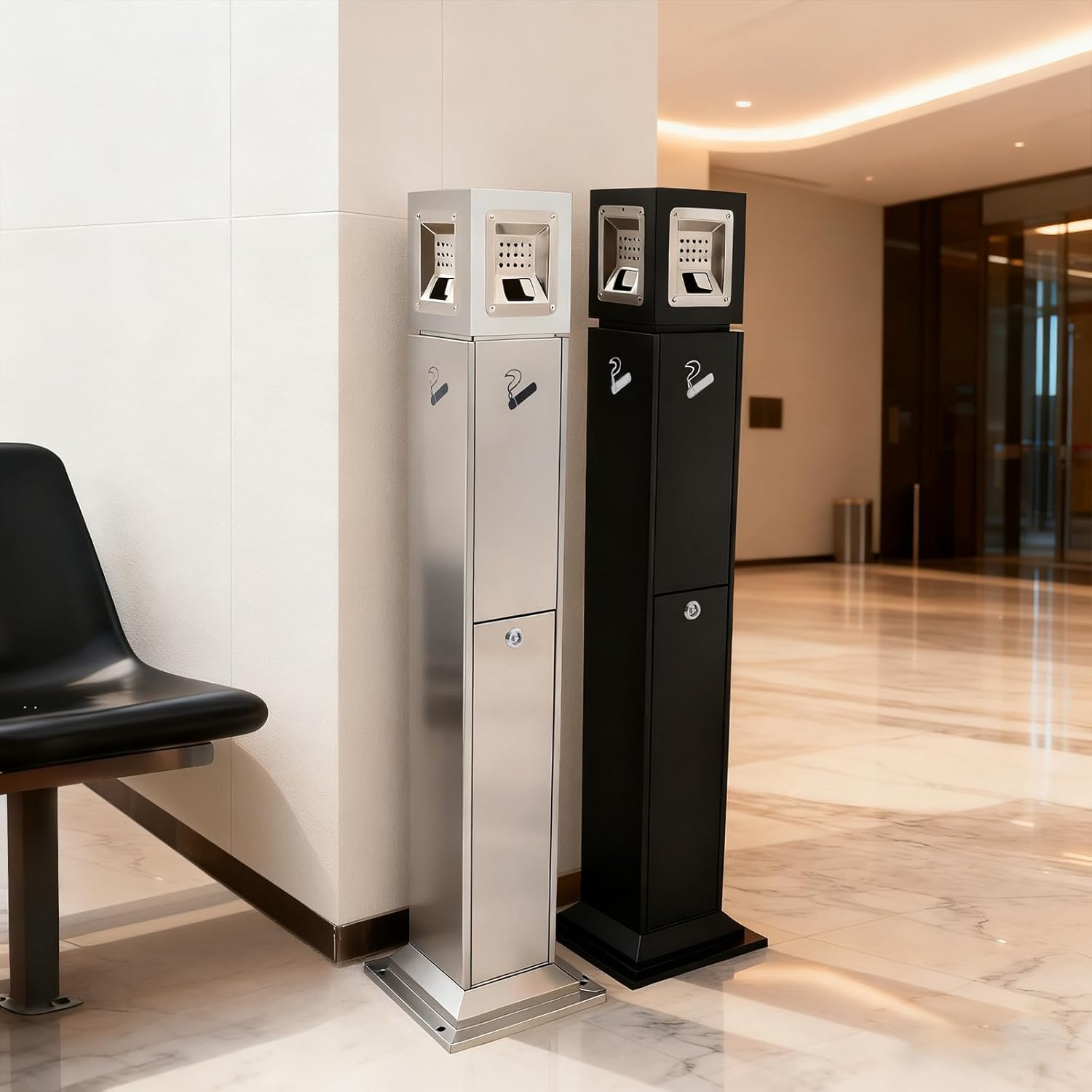 Cigarette Butt Disposal, Commercial Outdoor Ashtray Outdoor with Inner Bucket and Lock, Smokeless Ashtray Indoor for Hotel Lobby Public Smoking Area
