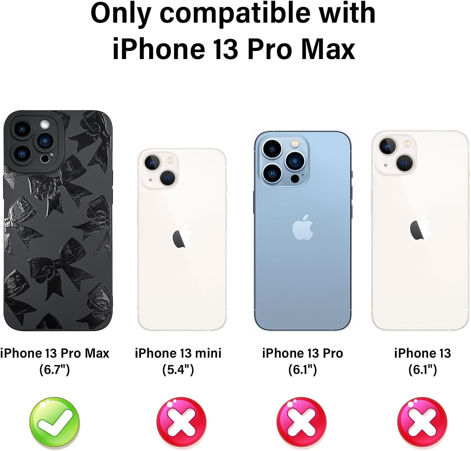 KANGHAR for iPhone 13 Pro Max Case Bows Aesthetic Ribbons and Bowknot Designed for Women Girls, Full Camera Protection Slim Fit Soft TPU Shockproof Protective Cover - Black - Image 7