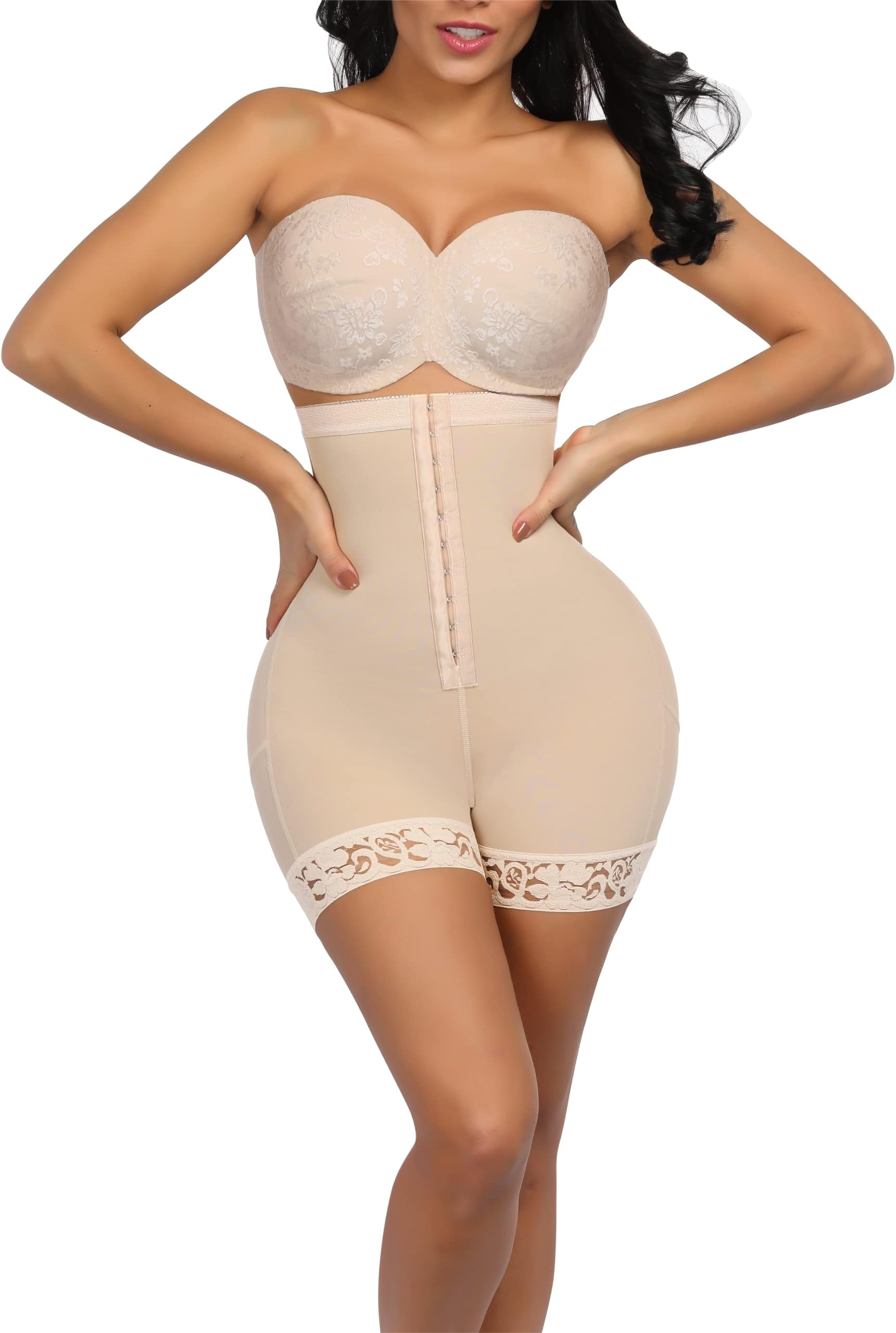 LJS-fajaHigh Waist Body Shaper Tummy Control Shapewear for Women Fajas Colombianas Butt Lifter shorts Thigh Slimmer, Beige, XL
