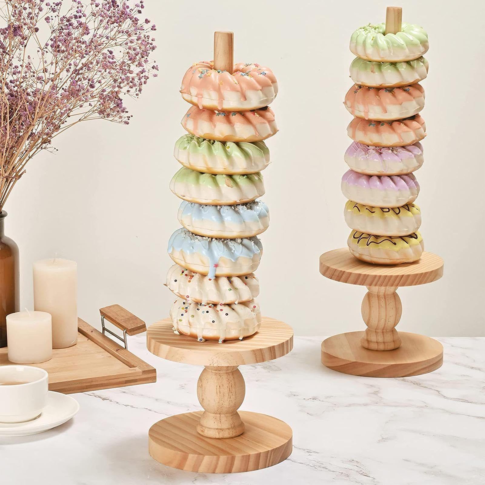 Torre De 4 Piezas Torre de Exhibición de Madera | Torre Para Y Bagels Para Postres Bodas Cumpleaños Navidad Shower Servicio De Mesa Buffet Hogar Restaurante Casa De Campo