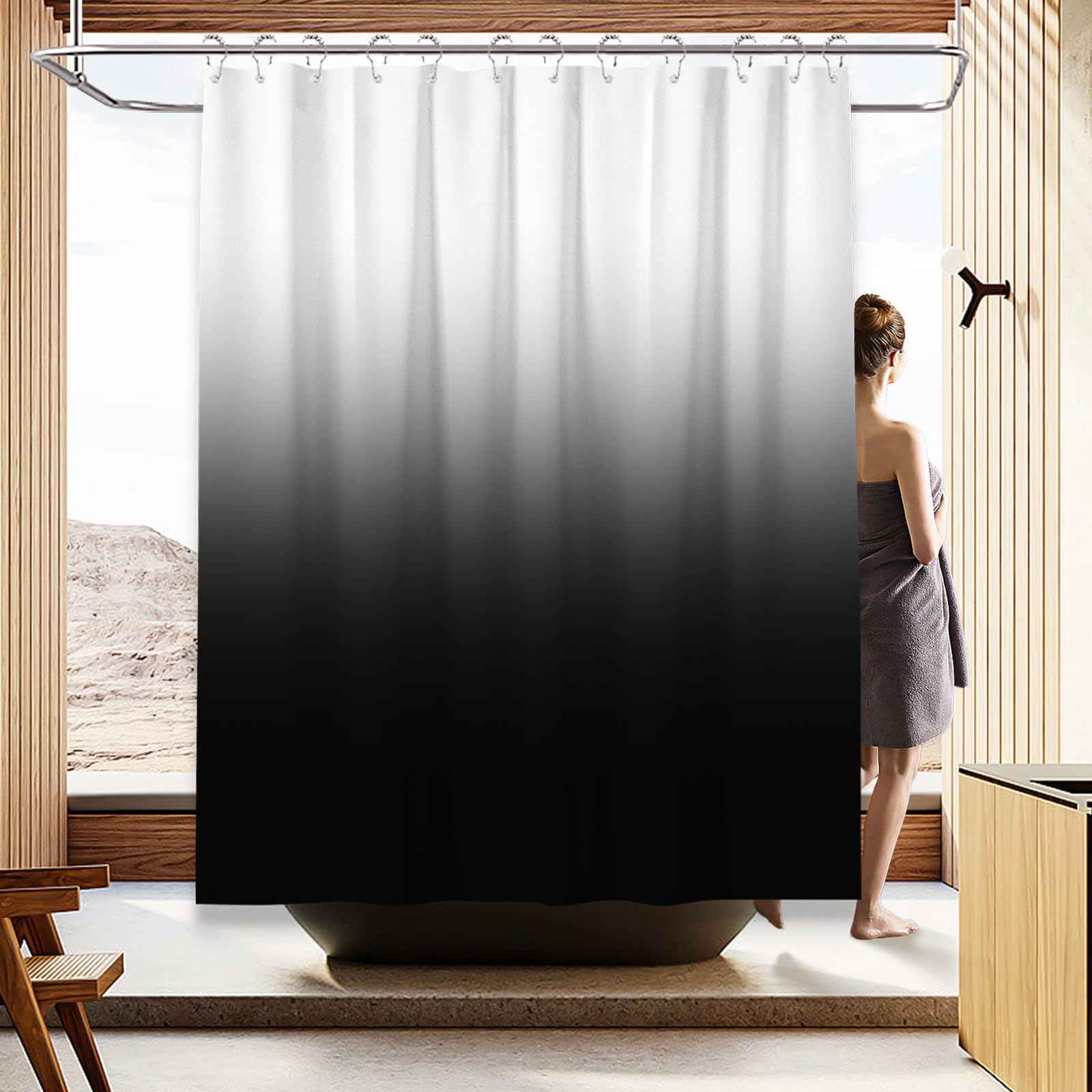 Schwarzes Badezimmer-Set mit Duschvorhang und Teppichen und rutschfesten U-förmigen WC-Vorhängen Set 4-teilig für moderne Luxus-Badezimmer-Dekoration