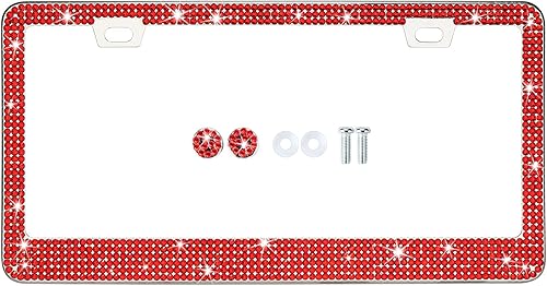 Miniatura 10 de TZARROT Marco de matrícula rojo brillante para mujer, marco de placa de cristal con diamantes de imitación, marco de placa de matrícula brillante,