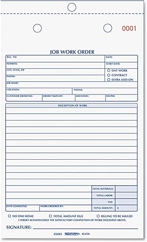 REDIFORM Libro de órdenes de trabajo de trabajo, 5 12 x 9 18, dos partes, 50libro