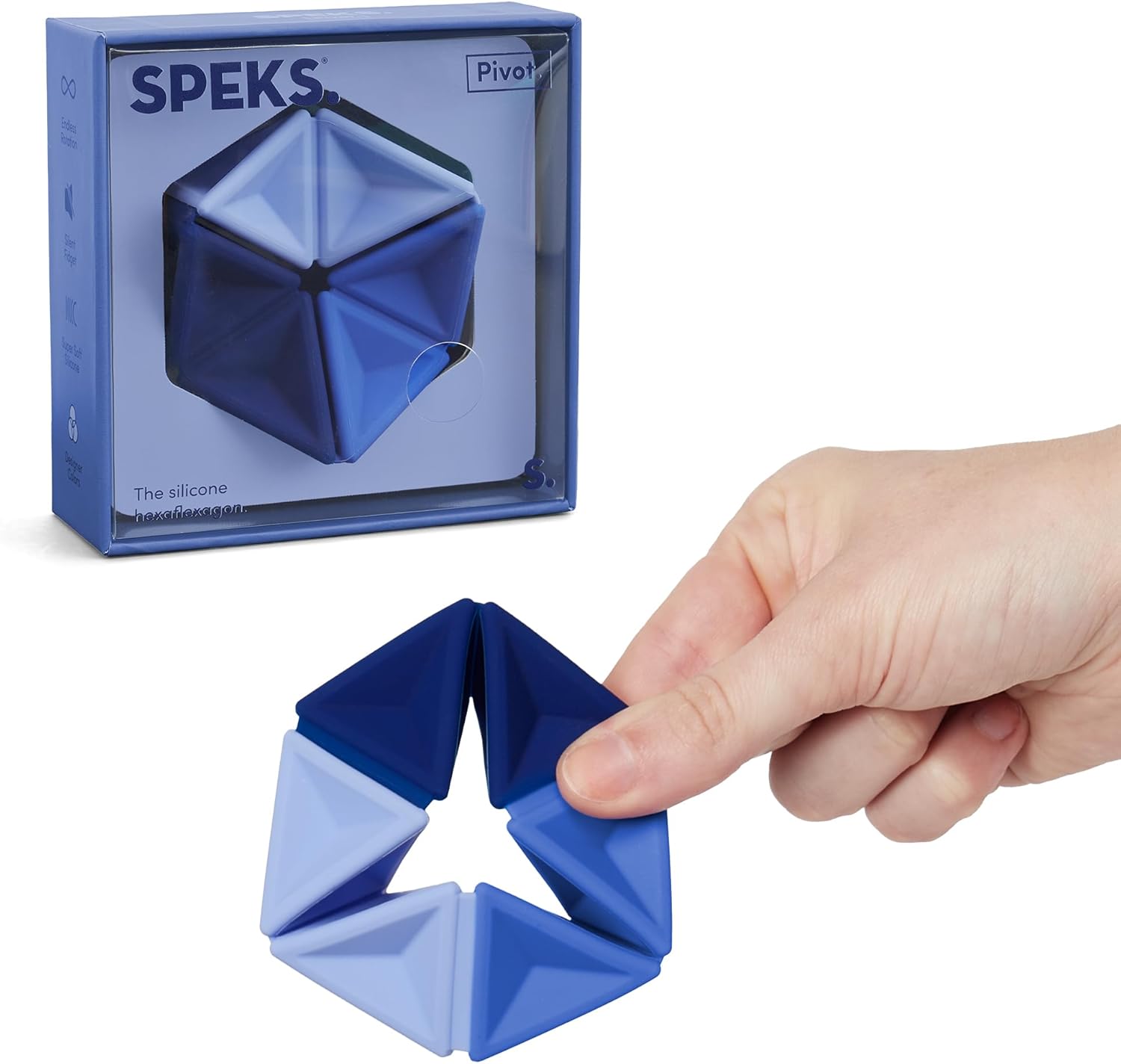 Speks Pivot Silicone Flexagon Fidget Toy | Silent Sensory Toy for Office, Meetings and Focus | for Adults and Teens | Navy