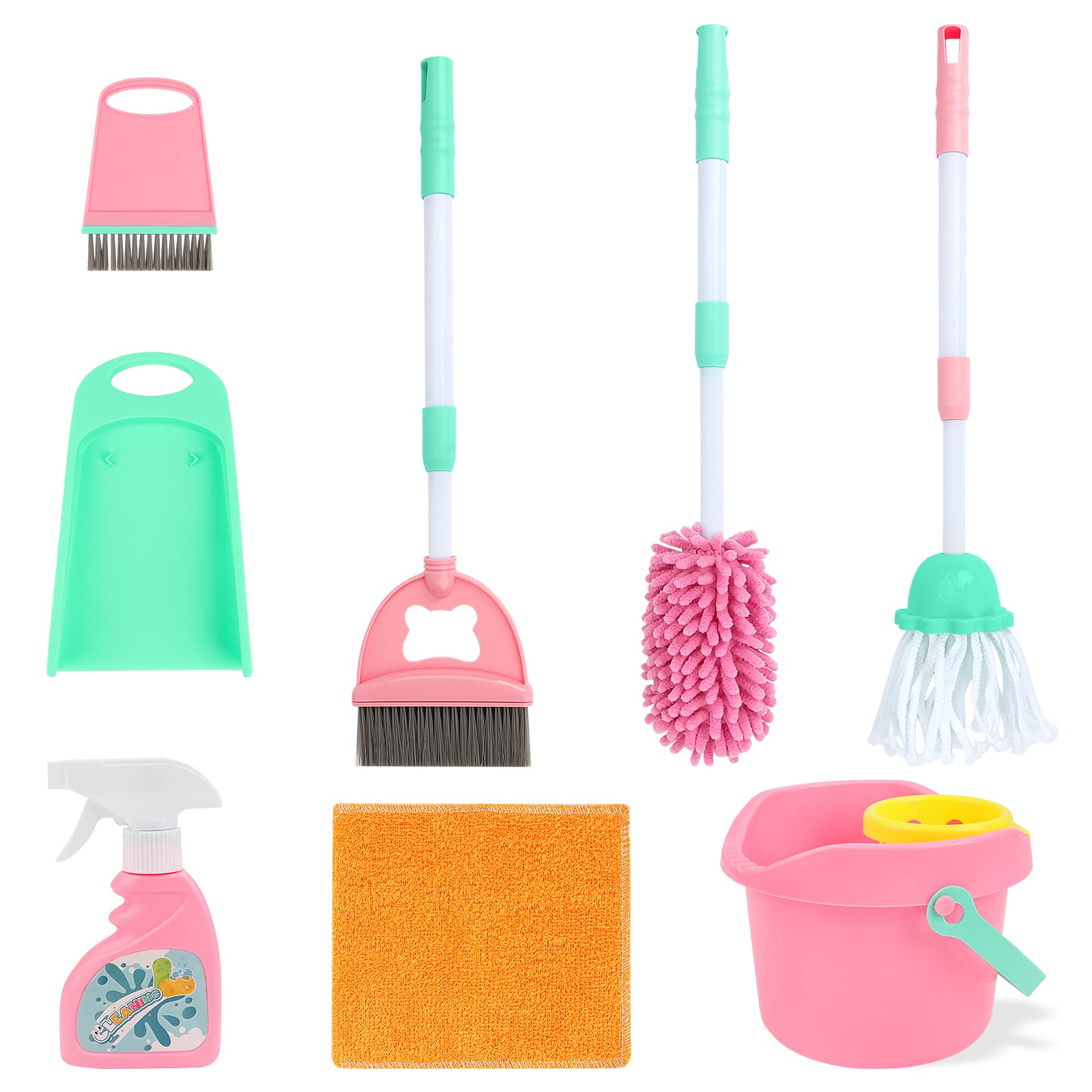 deAOKids Cleaning Set, Household Toys, Housekeeping Pretend Play Set, Include Broom, Mop, Duster, Dustpan, Brushes, Cleaning Role Play Tools, Christmas Birthday Gifts for Boys Girls