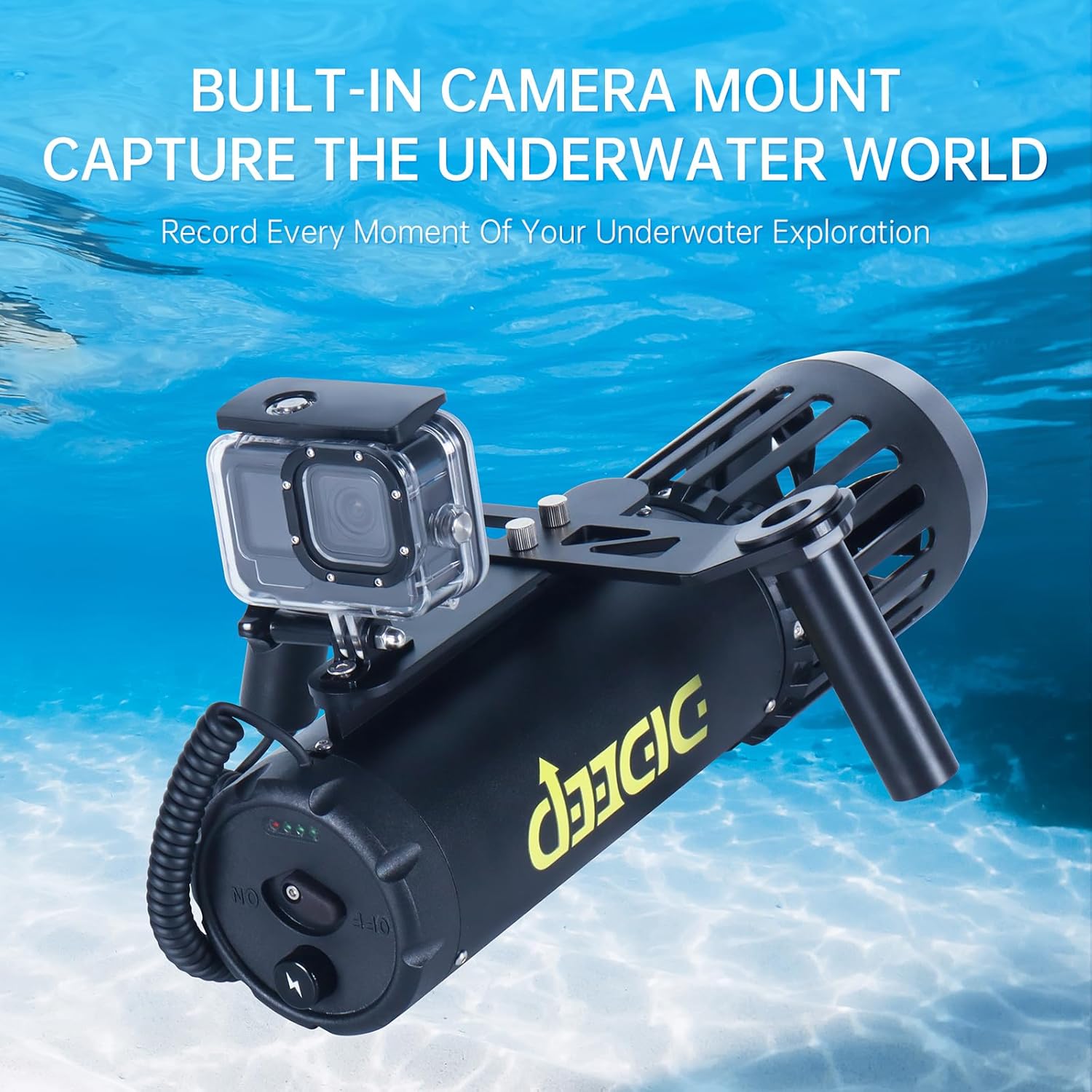 DIDEEP Underwater Scooter with Action Camera Mount, 2 Speed Modes Portable Sea Scooter, Rechargeable Water Scooter for Surfing, Snorkeling, Scuba Diving, Pool