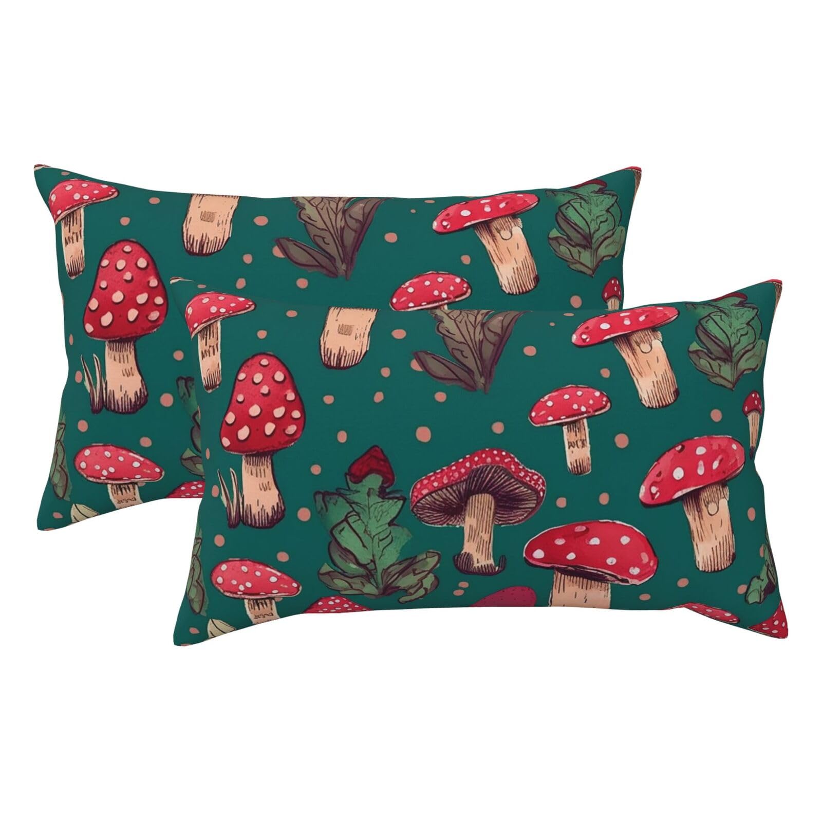 2 Pack King Size Pillow Cases for Hair and Skin Soft Breathable Pillow Case Covers with Hidden Zipper Red Mushrooms Pillowcase 20x36 Inches Pillow Covers for Sleeping Gift