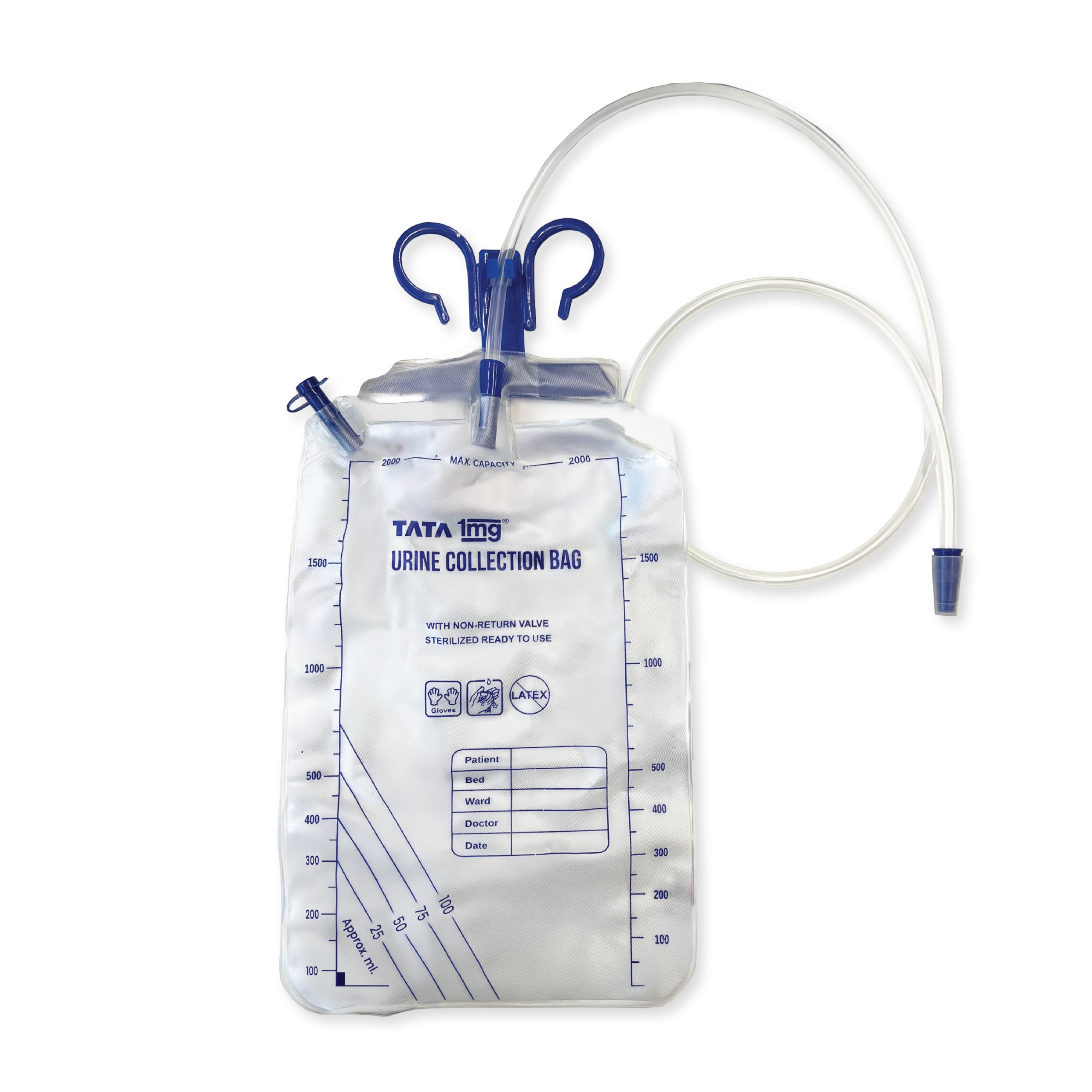 Tata 1mg Urine Collection Bag with Non-Return Valve, 2L Capacity, Kink-Resistant Tubing & Easy Drainage Outlet-image-39