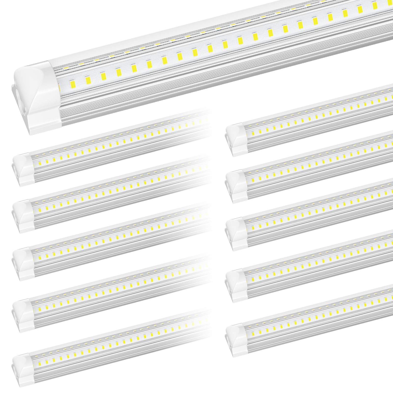 8Ft LED Shop Light Fixture - 120W 17500LM T8 Shop Lights for Garage, 6000K Linkable 8 Foot Led Shop Lights V Shape Linkable Garage Lights, High Output Clear Cover Plug and Play (10 Pack)
