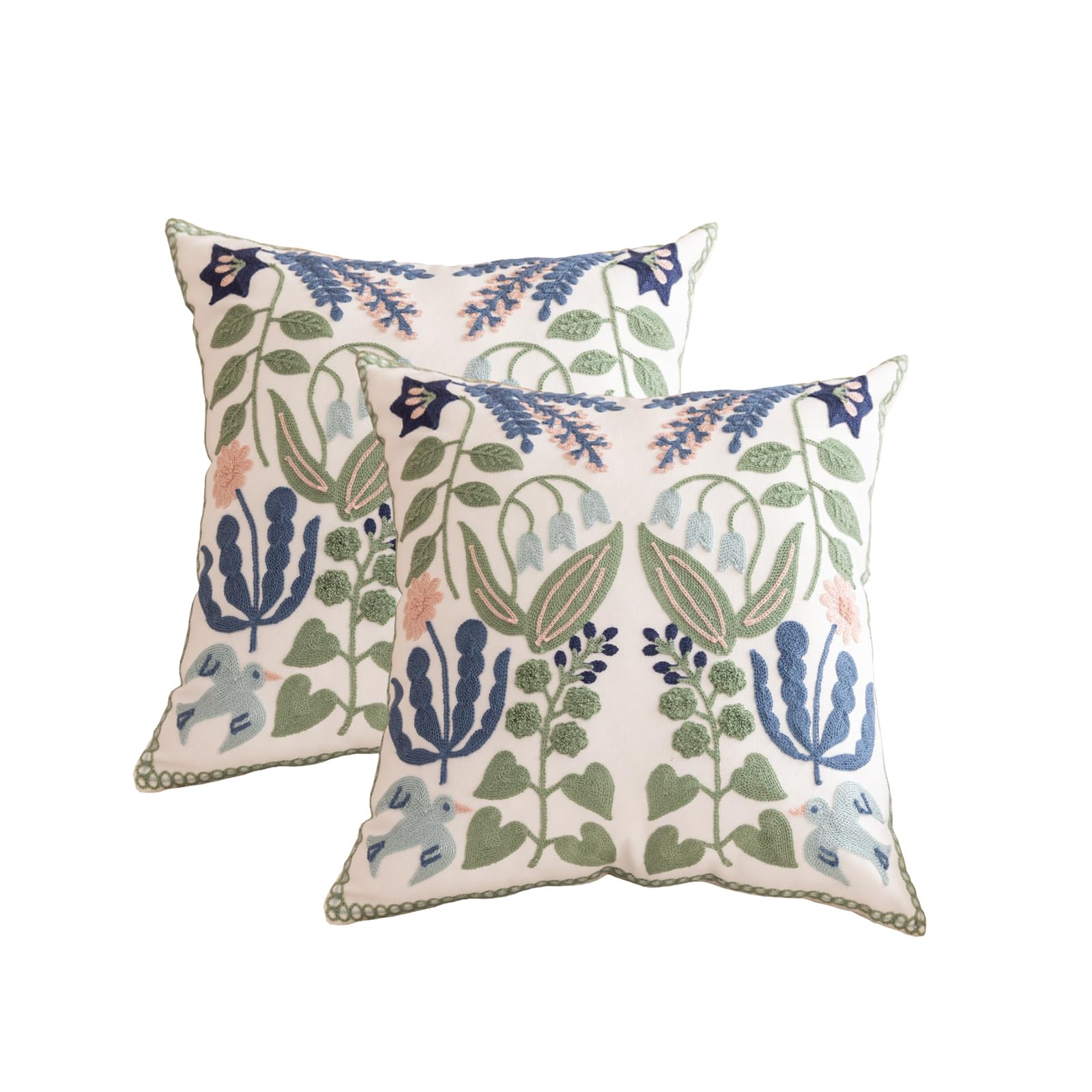 YIcabinet Set of 2 Throw Pillow Covers 18 x 18 Inch Emroidery Leaf Flowers Decorative Square Pillowcases Cozy Cushion Cases for Couch Sofa Bedroom