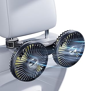 Akku Ventilator Auto,Kopfstütze Leise Lüfter【inkl. 12V 24V Zigarettenanzünder & USB C Ladekabel】 360° Drehbar 3 Stufen Klein KFZ Ventilator für SUV,PKW,LKW,Wohnmobil Auto Mini Silent Fan