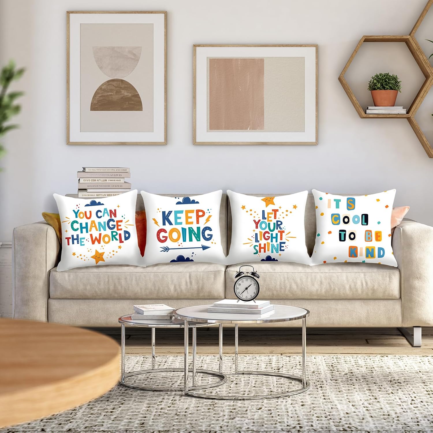 Classroom Throw Pillow Covers 18x18 inch Set of 4 Motivation Inspiration Quotes Pillow Cases Children Reading Decorative Cushion Covers for Kids Boys Girls