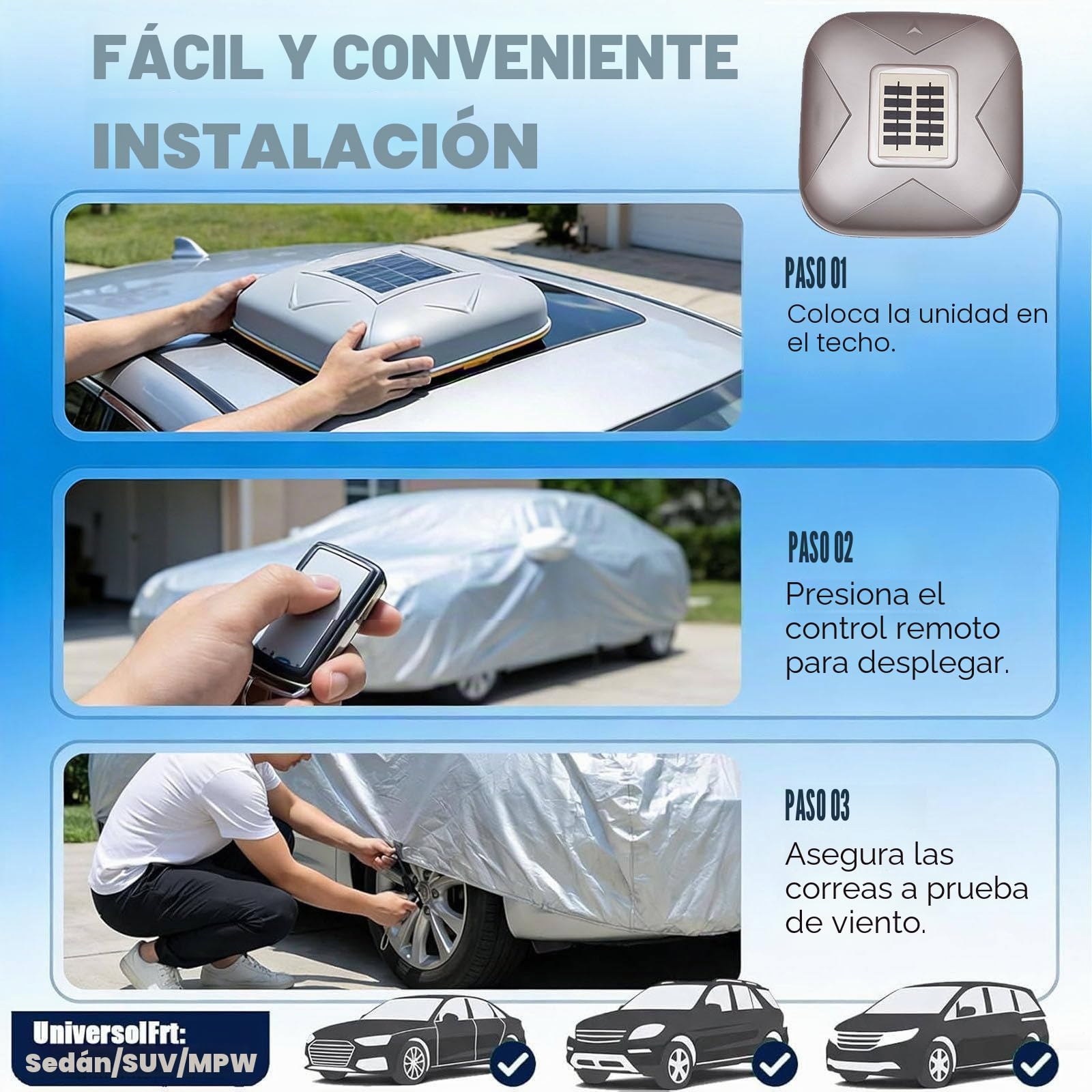 Funda Para Coche Con Carga Solar Y Mando a Distancia – Resistente Al Agua Y Al Viento, Automatic Car Cover Con Alarma Antirrobo, Para Suv Y Sedanes, Uso En Interiores Y Exteriores Black-YXL