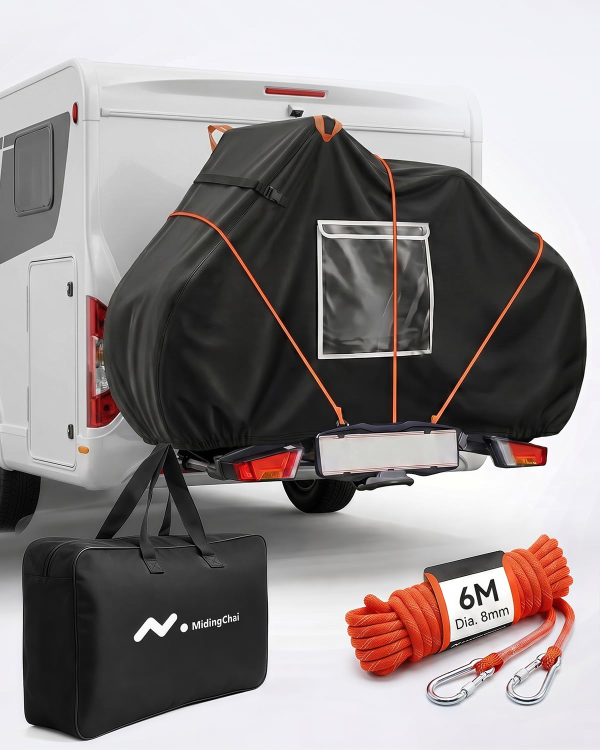 Funda Bicicleta Exterior Impermeable para 2, 600D Resistente al Viento | 210×80×115cm, Resistencia al Desgarro, con Cuerda de 6m, Portátil, para Acampar, Viajes por Carretera, Mudanza