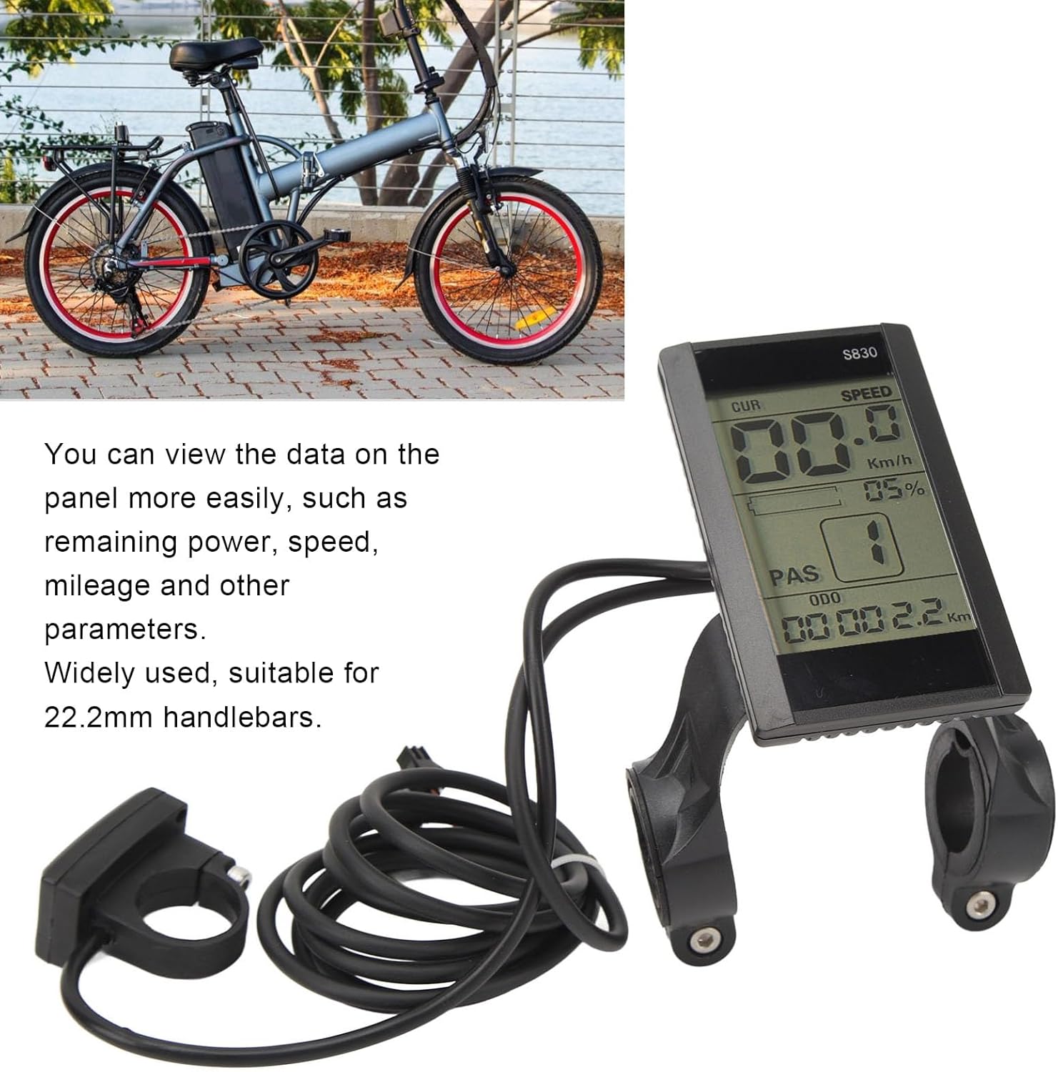 Computer, 22.2mm S830 LCD Display Cycling Computer, Multifunctional Electric LCD Display Meter, Speedometer for Modification Accessories