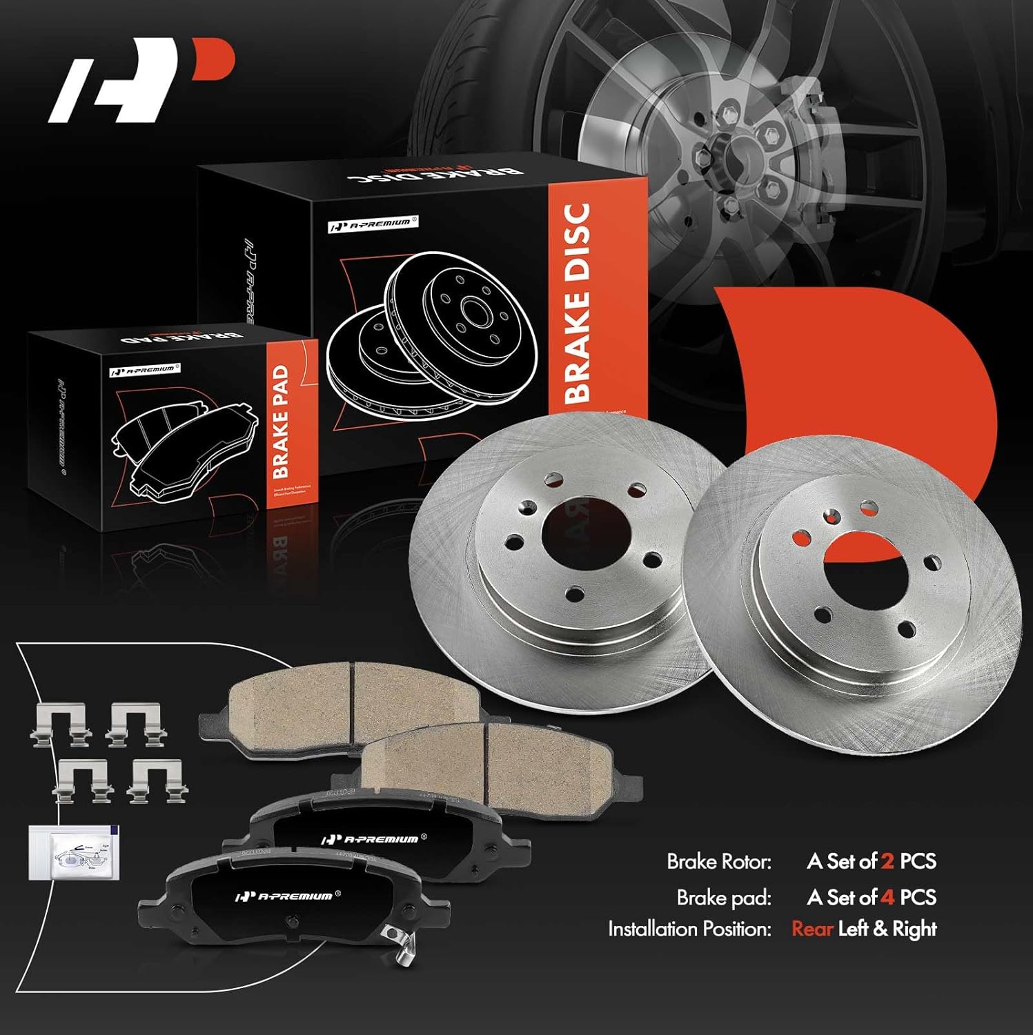 A-Premium 11.49 inch (292mm) Rear Solid Disc Brake Rotors + Ceramic Pads Kit Compatible with Select Buick and Cadillac Models - Lucerne, DTS, 2006-2011, 6-PC Set