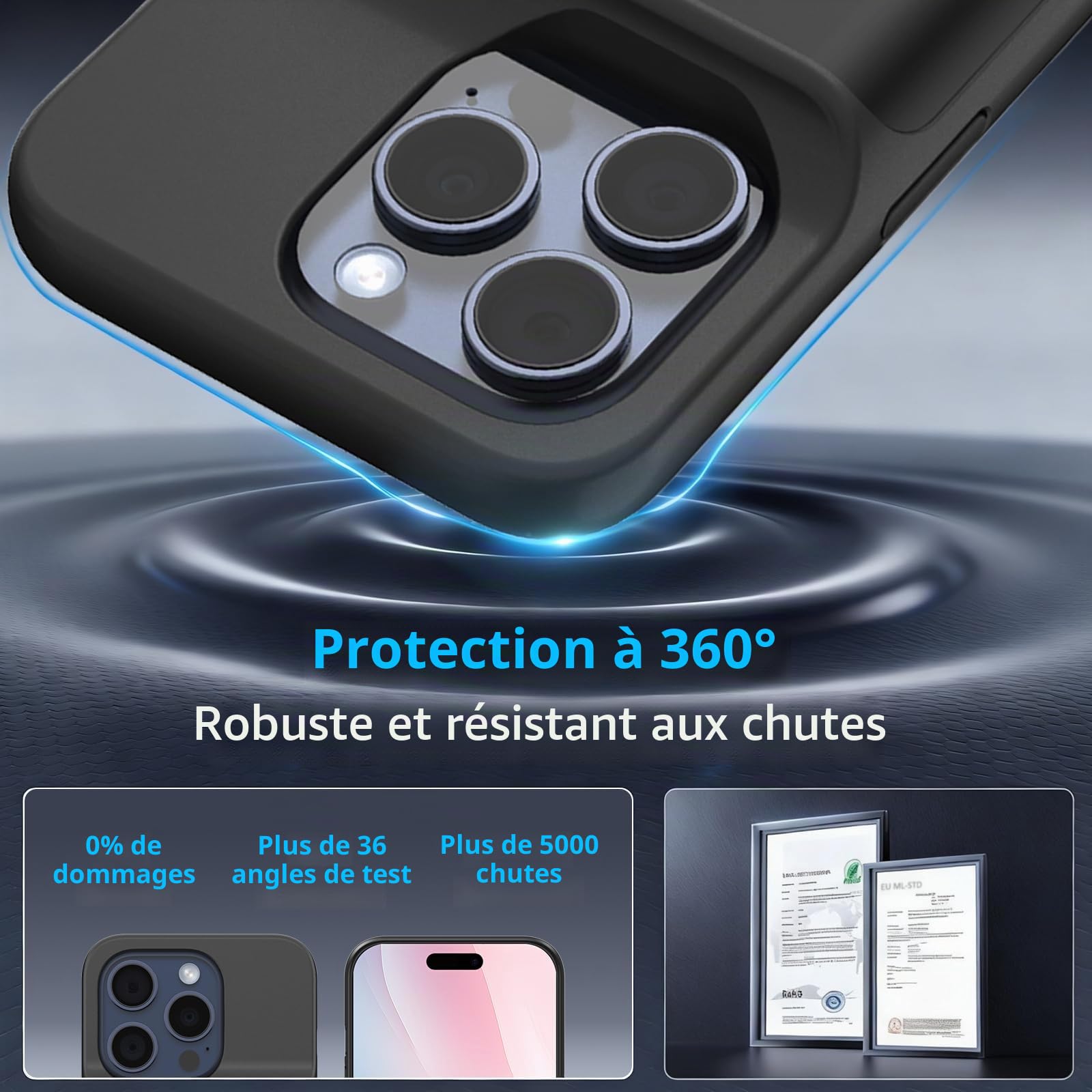 Coque de Batterie pour iPhone 15 Pro (6,1"), 8500 mAh, Chargeur Portable Ultra Fin pour iPhone 15 Pro, Chargeur de Téléphone et Coque de Protection avec Fonction de Charge pour iPhone 15 Pro