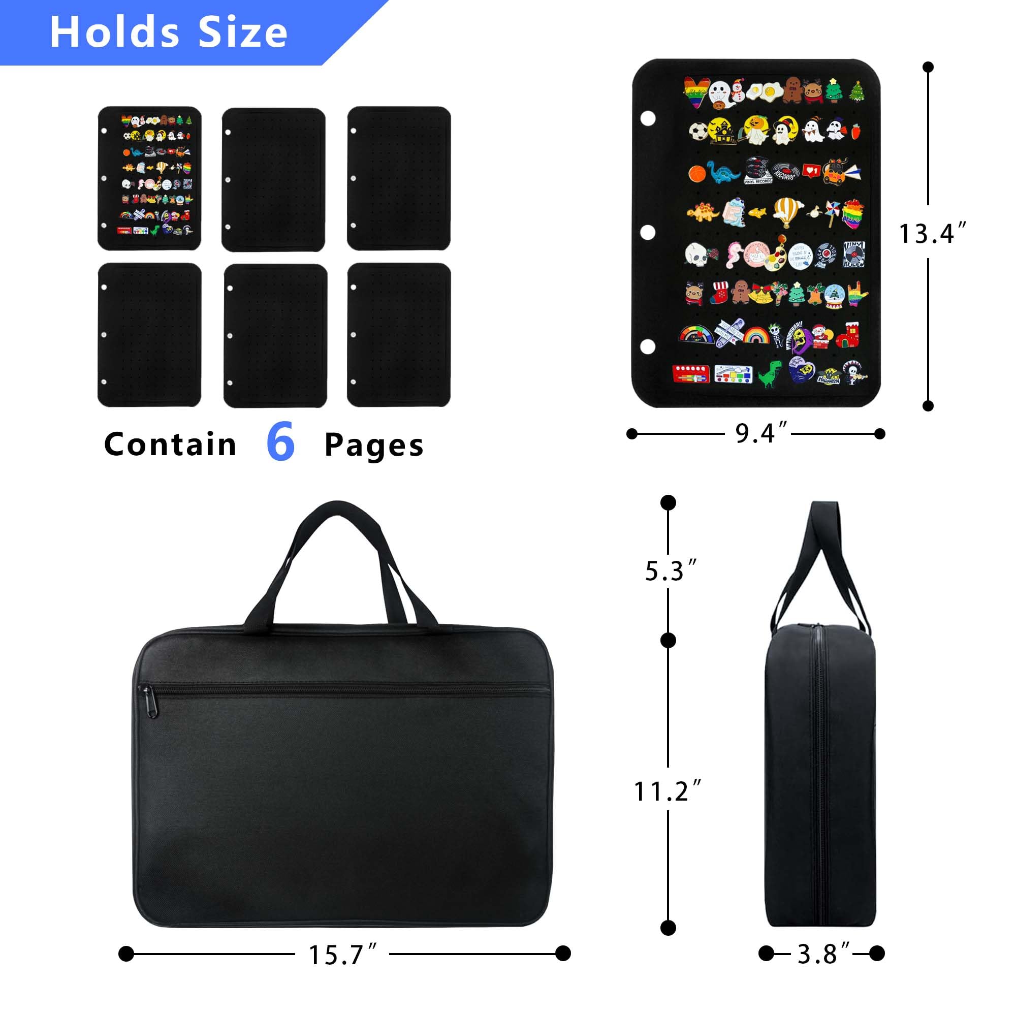Mi Ya Mi Lai Raccoglitore a 3 anelli, formato XL, per collezionisti, con pagine in feltro su entrambi i lati, contiene oltre 300 spilli e 50 patch, organizer staccabile (nero)