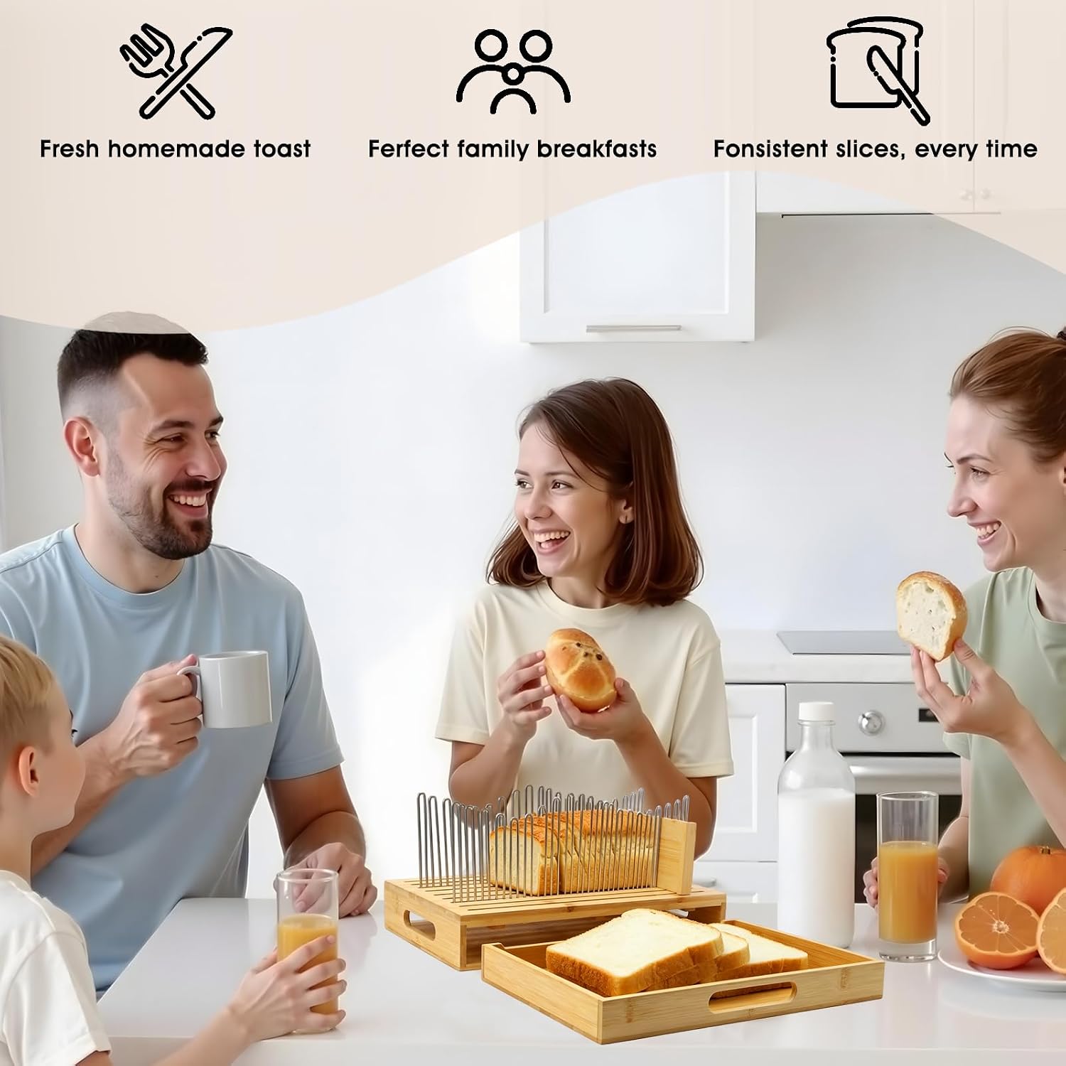 Bamboo Bread Slicer for Homemade Bread by Forest Manor - Adjustable Width Stainless Steel Slicing Guides & Crumb Tray -Sourdough Bread, Cakes, Loaves, Bagel Slicer - Kitchen Baking Tools & Gifts