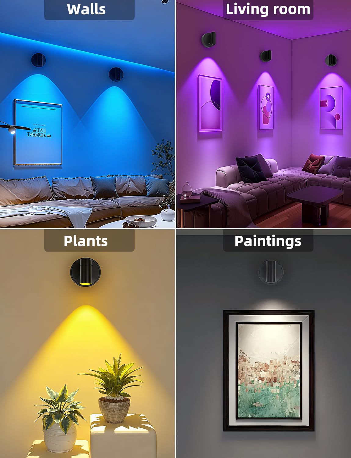 Arotelicht LED Wandleuchte RGB Innen Spotlight Dimmbar Kabellose Strahler mit Akku 3000mAh, Wandspot Touch-und Fernbedienung Magnetmontage Wandlampe für Schlafzimmer, Wohnzimm, Pflanzenbeleuchtung