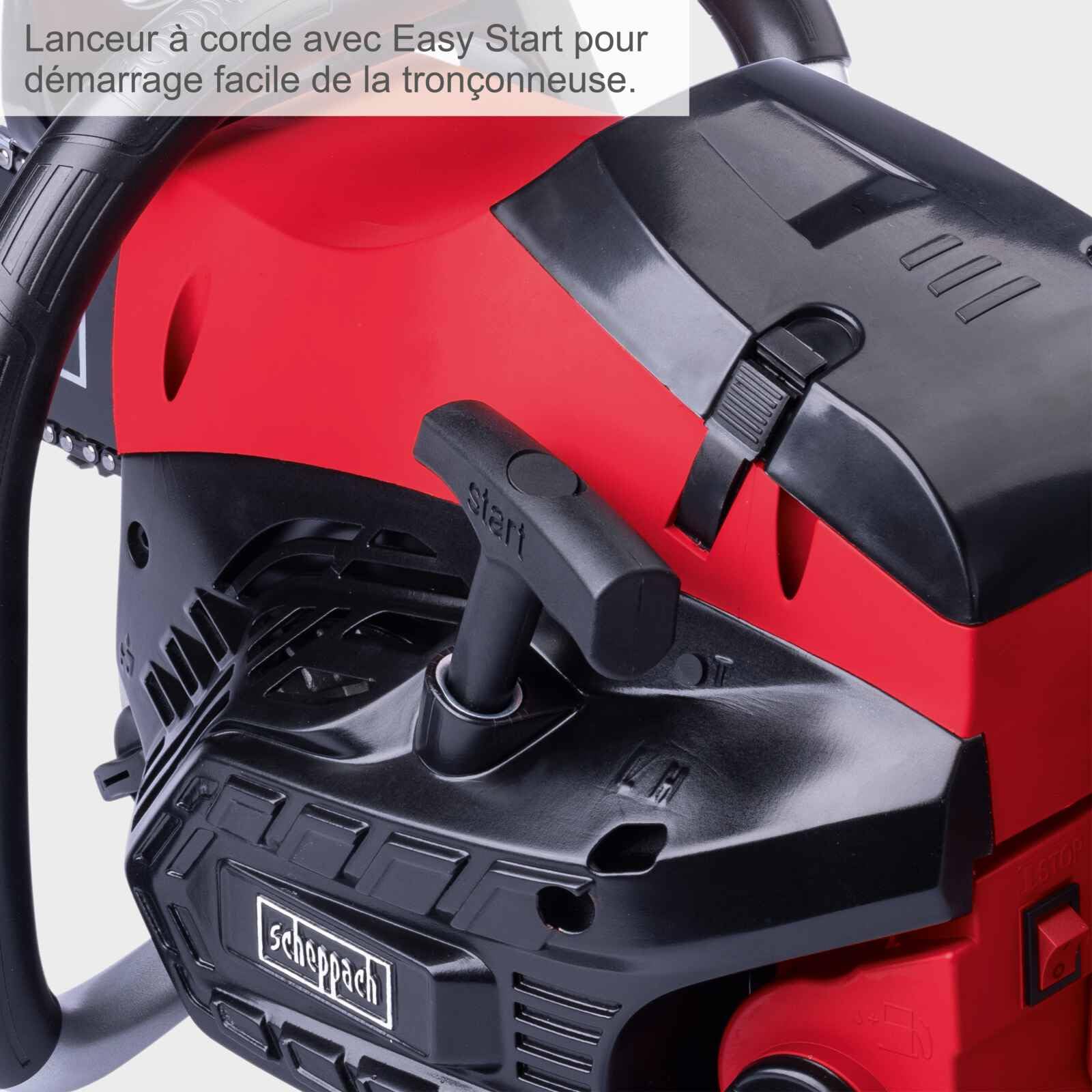 Scheppach PCS53 Tronçonneuse à essence avec diamètre de coupe de 47 cm | Moteur à essence 2 temps 2,7 CV | Longueur de lame 51 cm | Cylindrée 53 cm³ | Lubrification automatique de la chaîne et frein