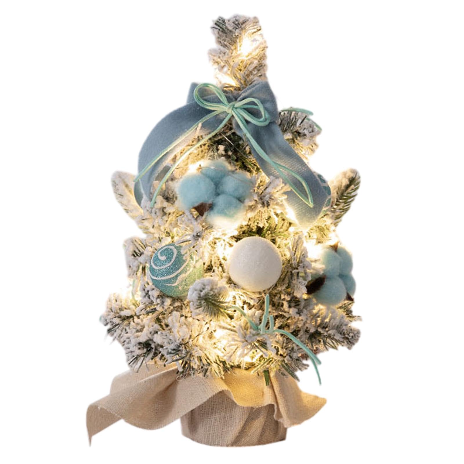 Oshhni Mini-Weihnachtsbaum mit LED-Lichtern, Tisch-Weihnachtsbaumschmuck für Zuhause, Büro, Zuhause, Küche, Esstisch-Dekoration, blau 30cm