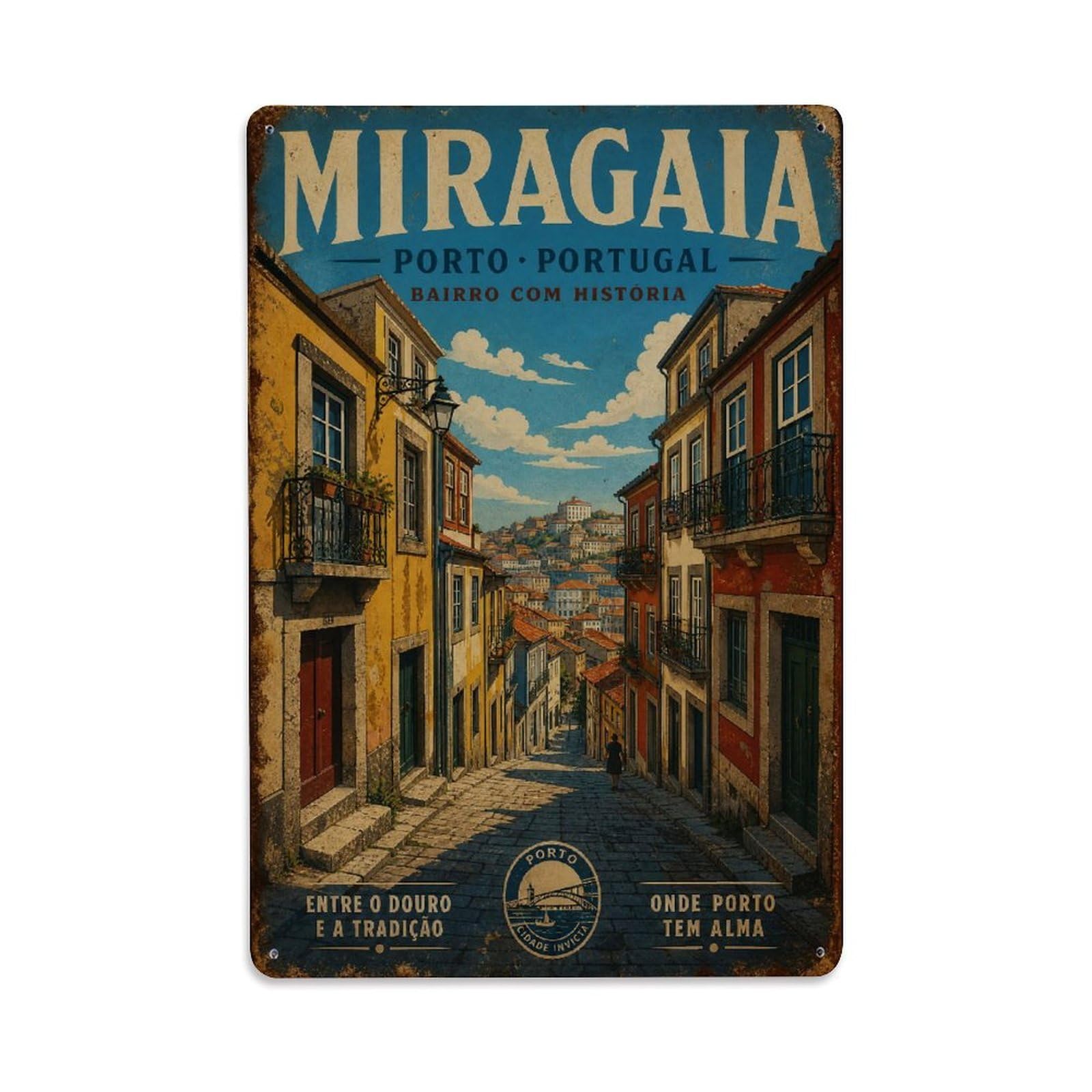 Huiyhb 8X12inch(20X30cm) Vintage Travel Miragaia Riverside Narrow Streets Portugal Metal Tin Sign